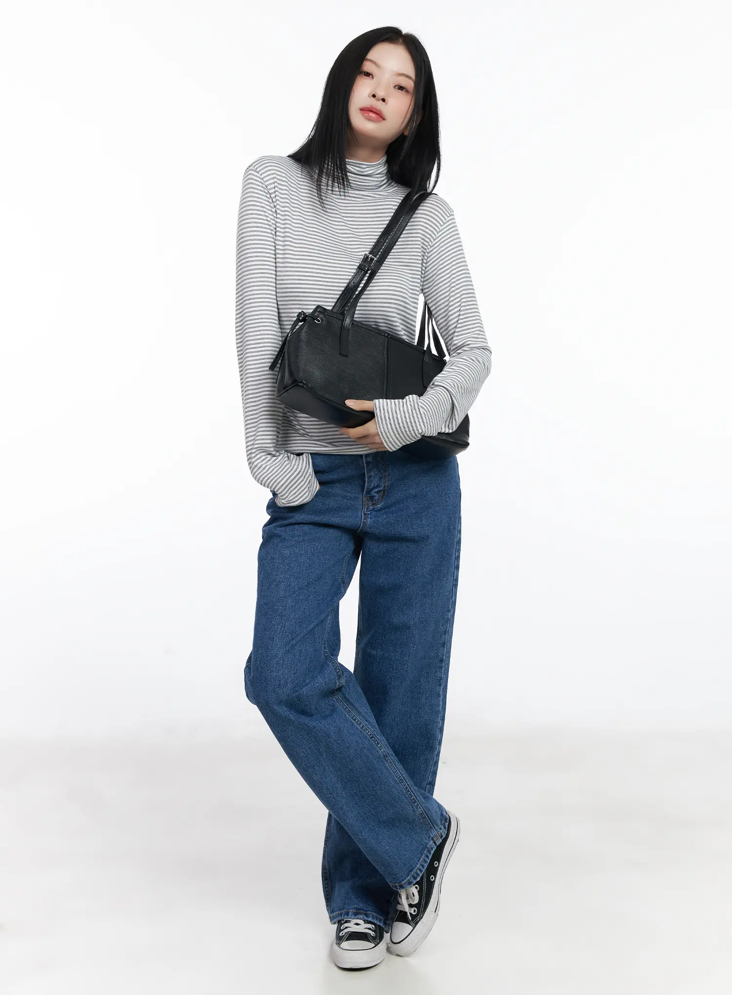 Striped Turtleneck Long Sleeve Top CJ519