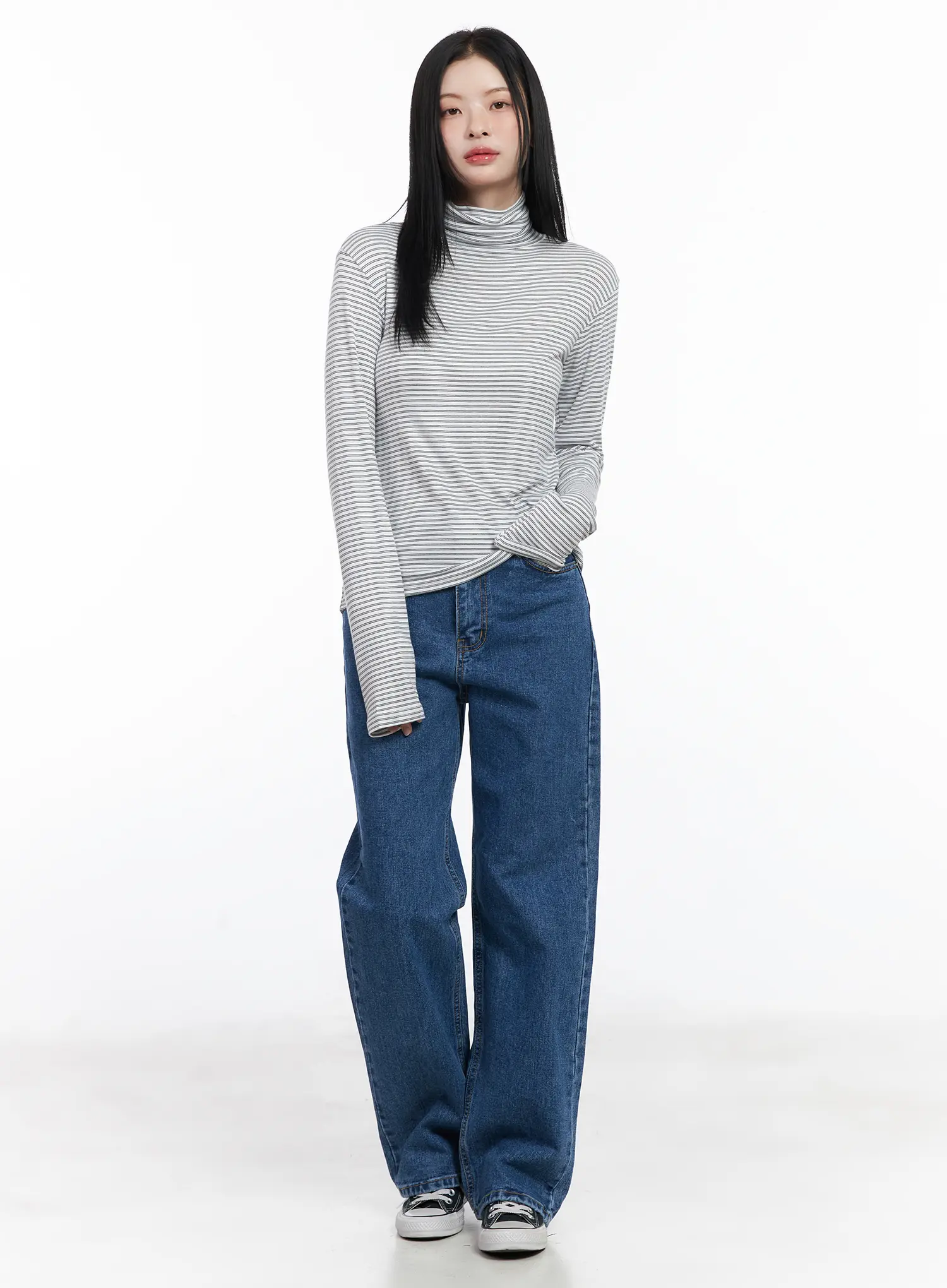 Striped Turtleneck Long Sleeve Top CJ519 - Image 3