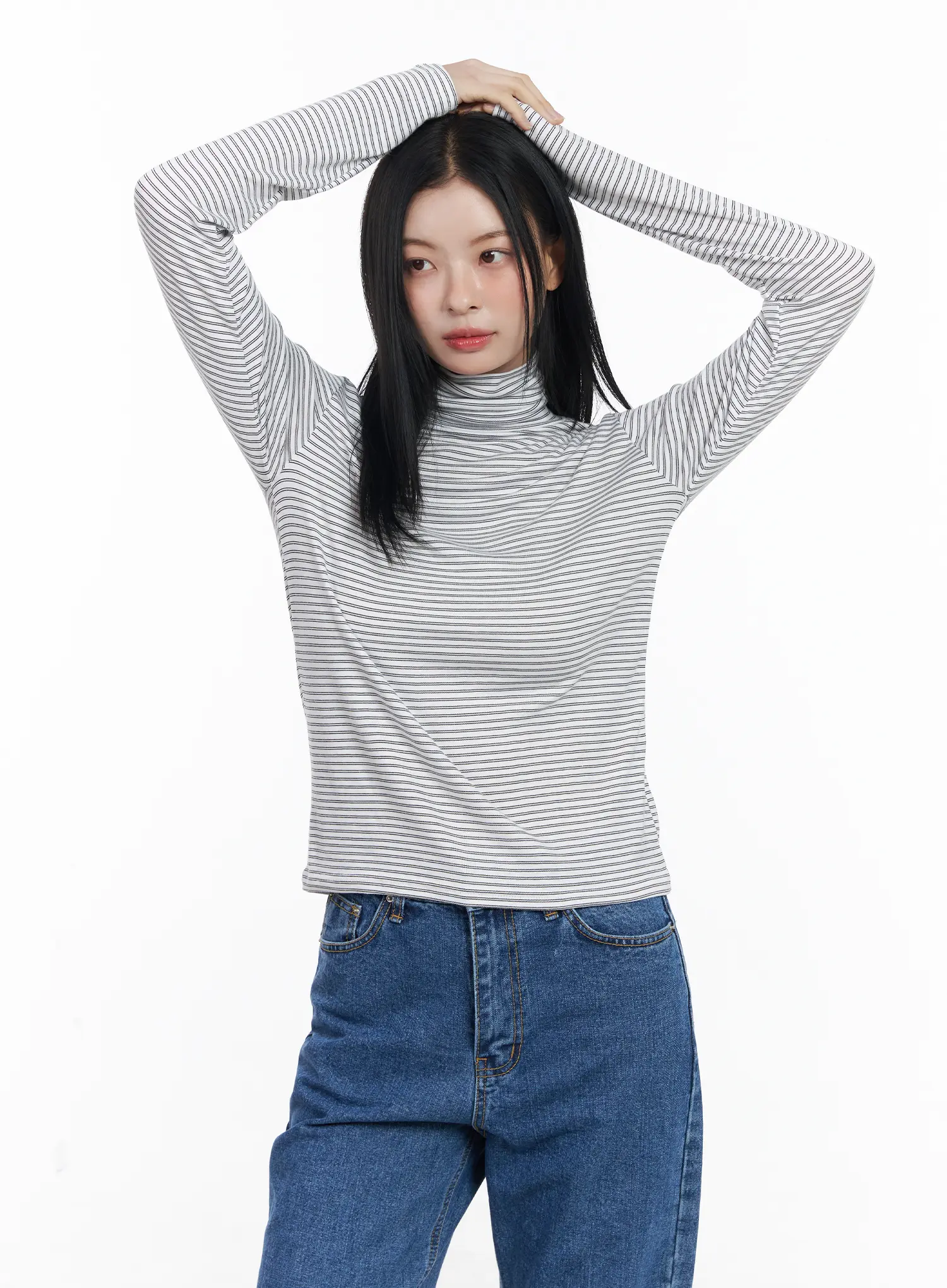 Striped Turtleneck Long Sleeve Top CJ519 - Image 6