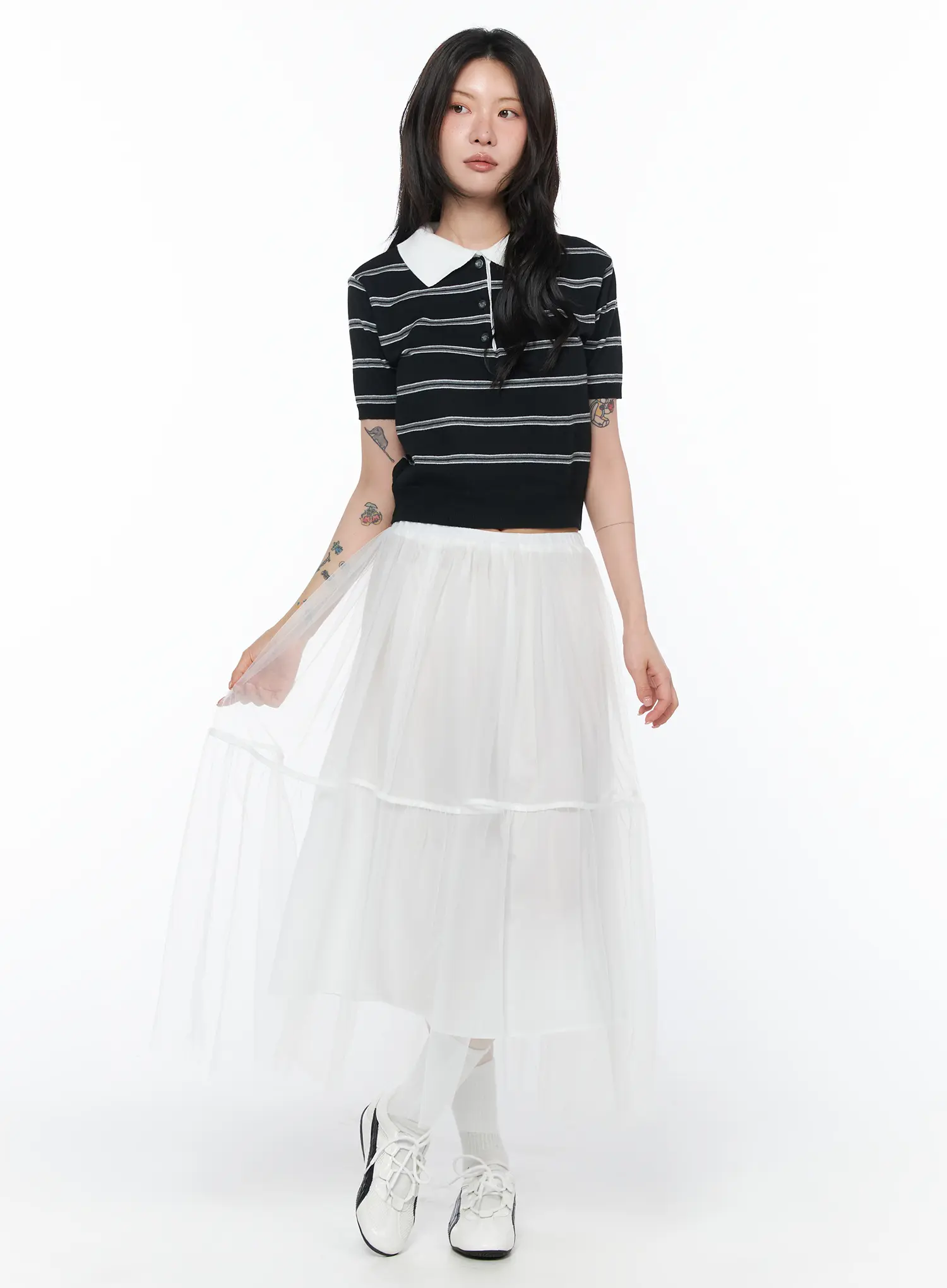 Striped Two-Tone Polo Shirt CA527 - Image 3
