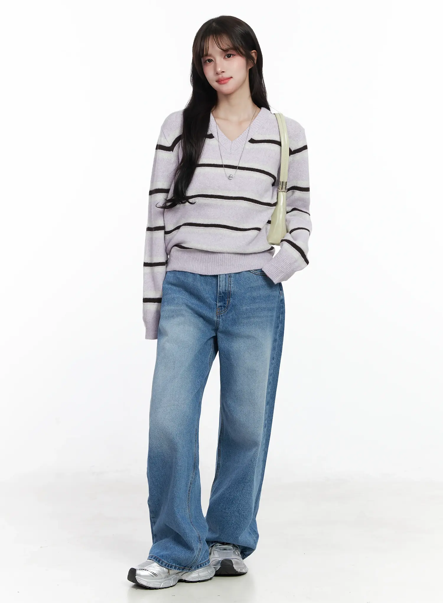 Striped V-Neck Knit Sweater IJ529 - Image 10