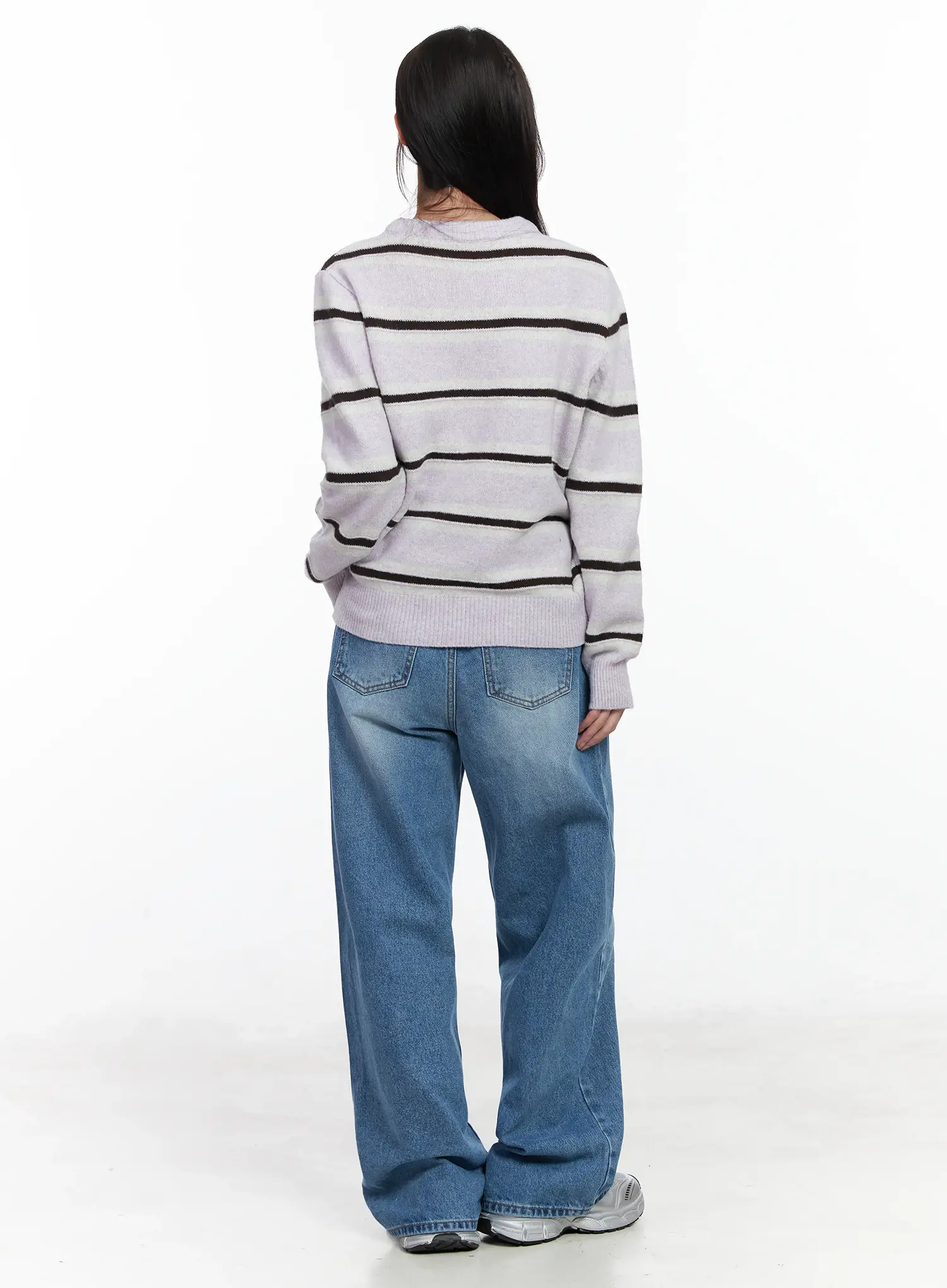 Striped V-Neck Knit Sweater IJ529 - Image 8