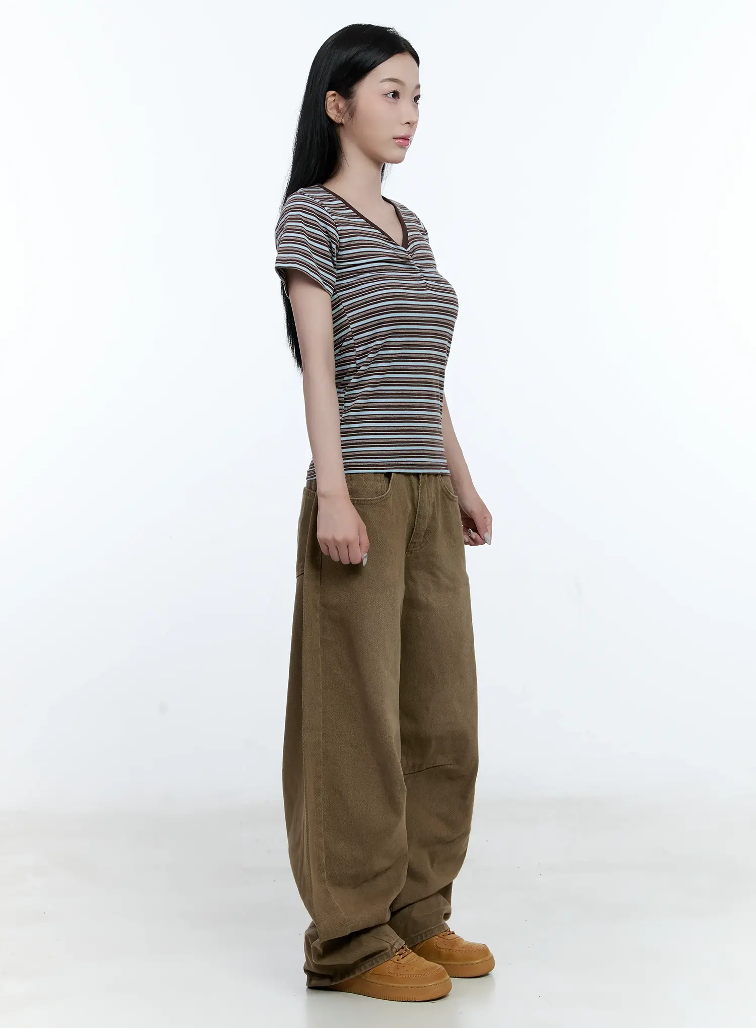 Striped V-Neck Shirred Tee CG501 - Image 3