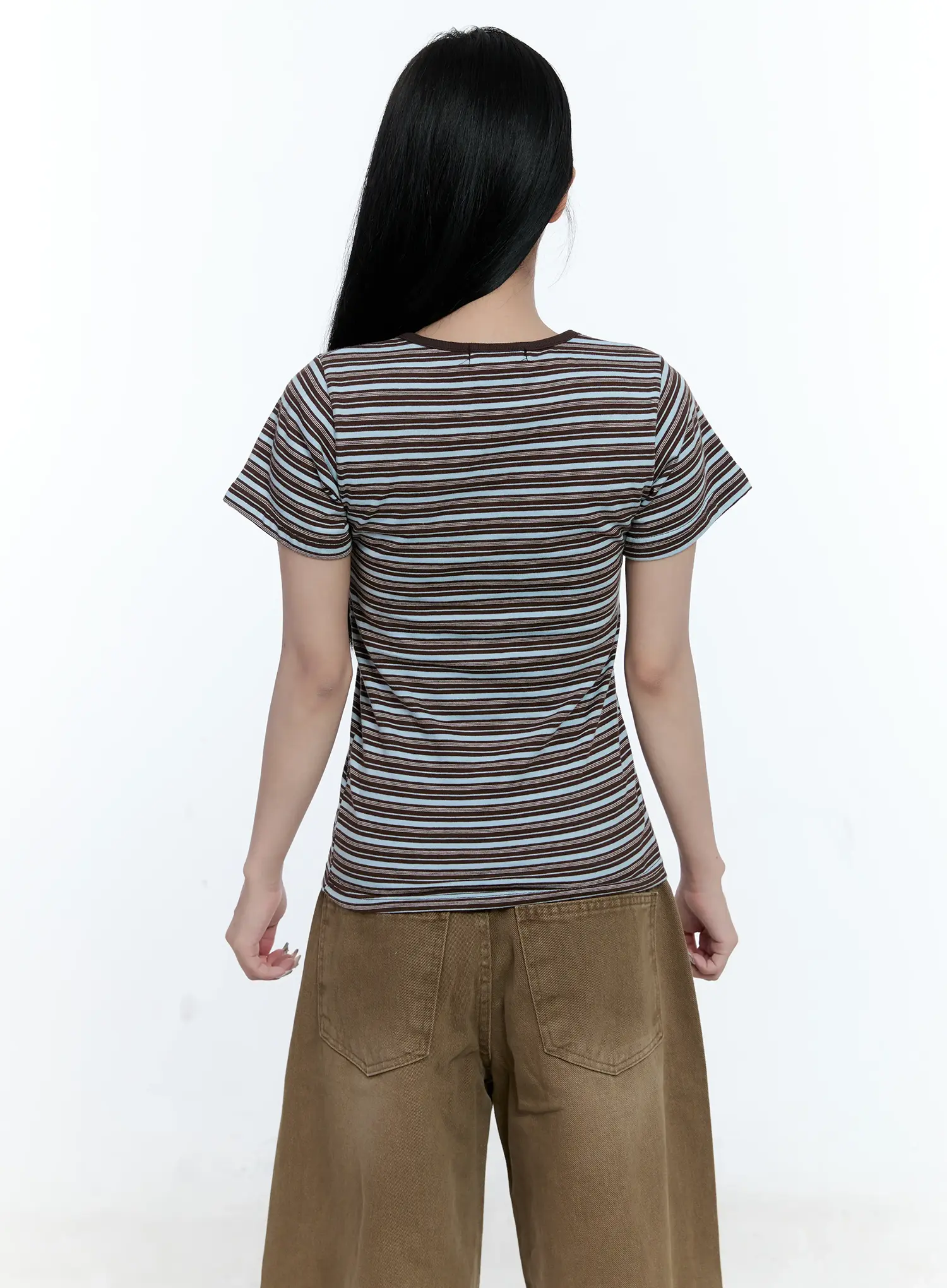 Striped V-Neck Shirred Tee CG501 - Image 5