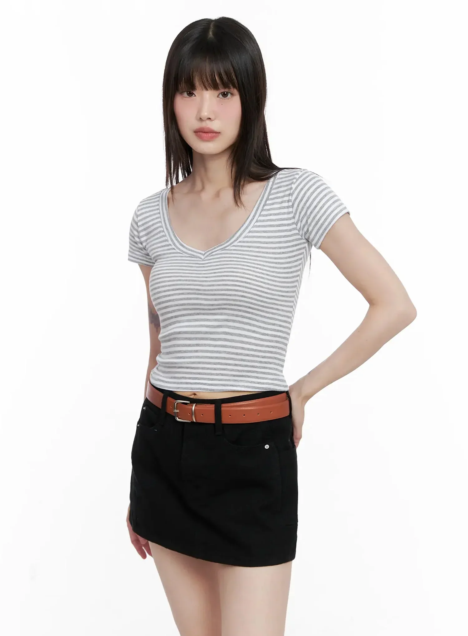Striped V-Neck Short Sleeve Tee IL531 - Image 16