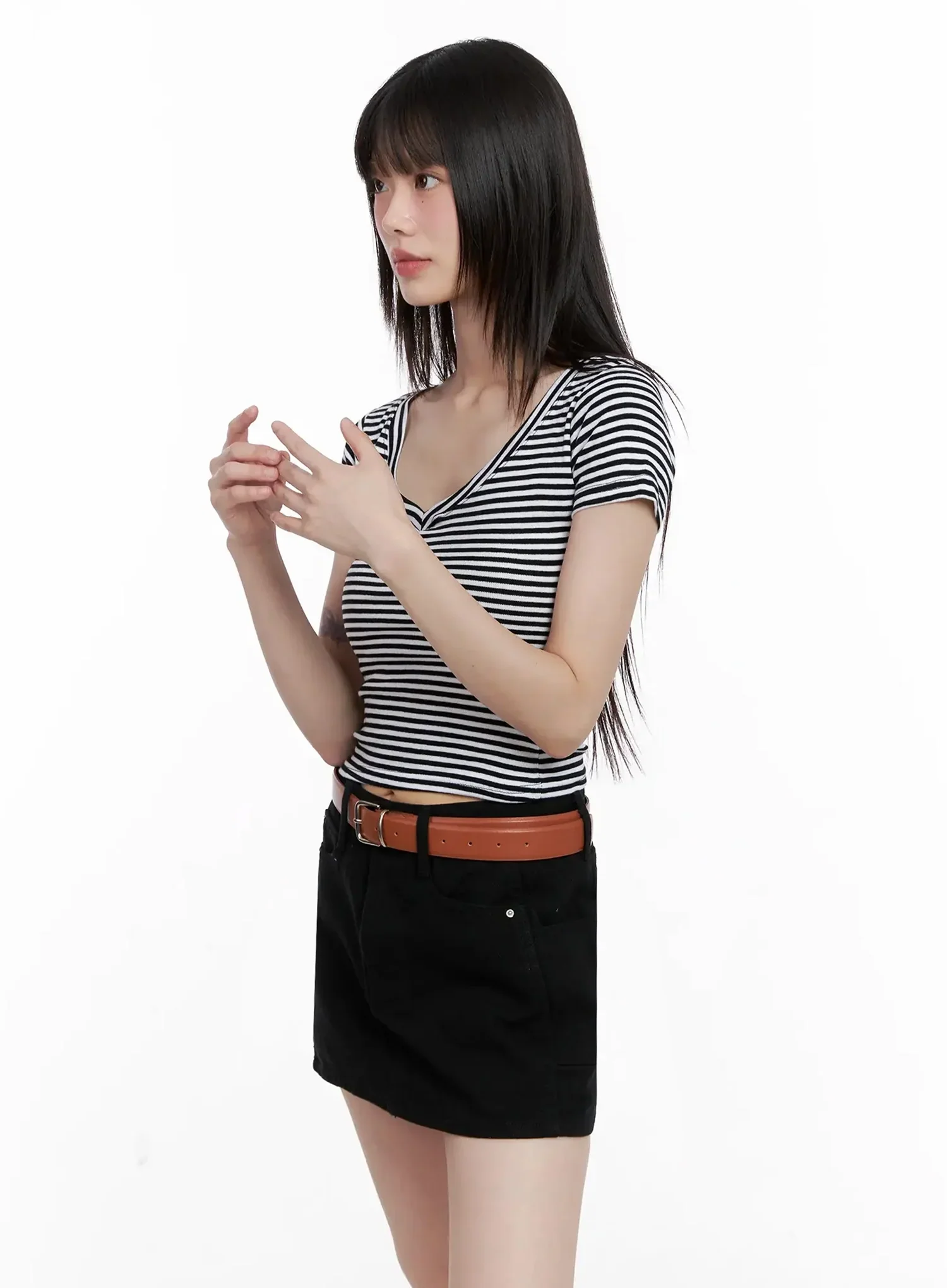 Striped V-Neck Short Sleeve Tee IL531 - Image 17