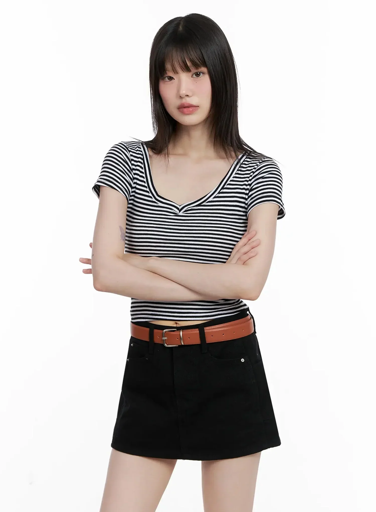Striped V-Neck Short Sleeve Tee IL531 - Image 6