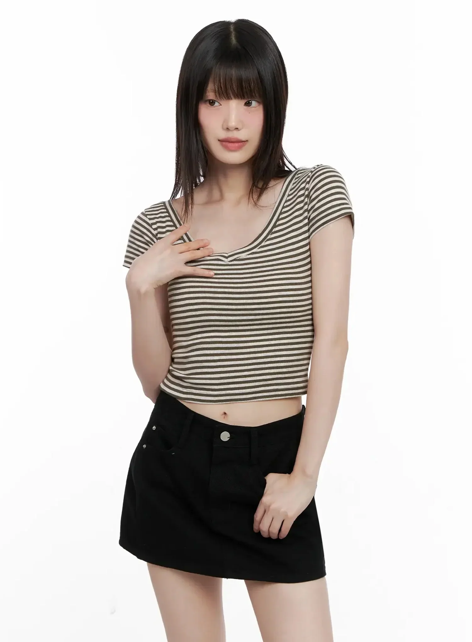 Striped V-Neck Short Sleeve Tee IL531 - Image 7