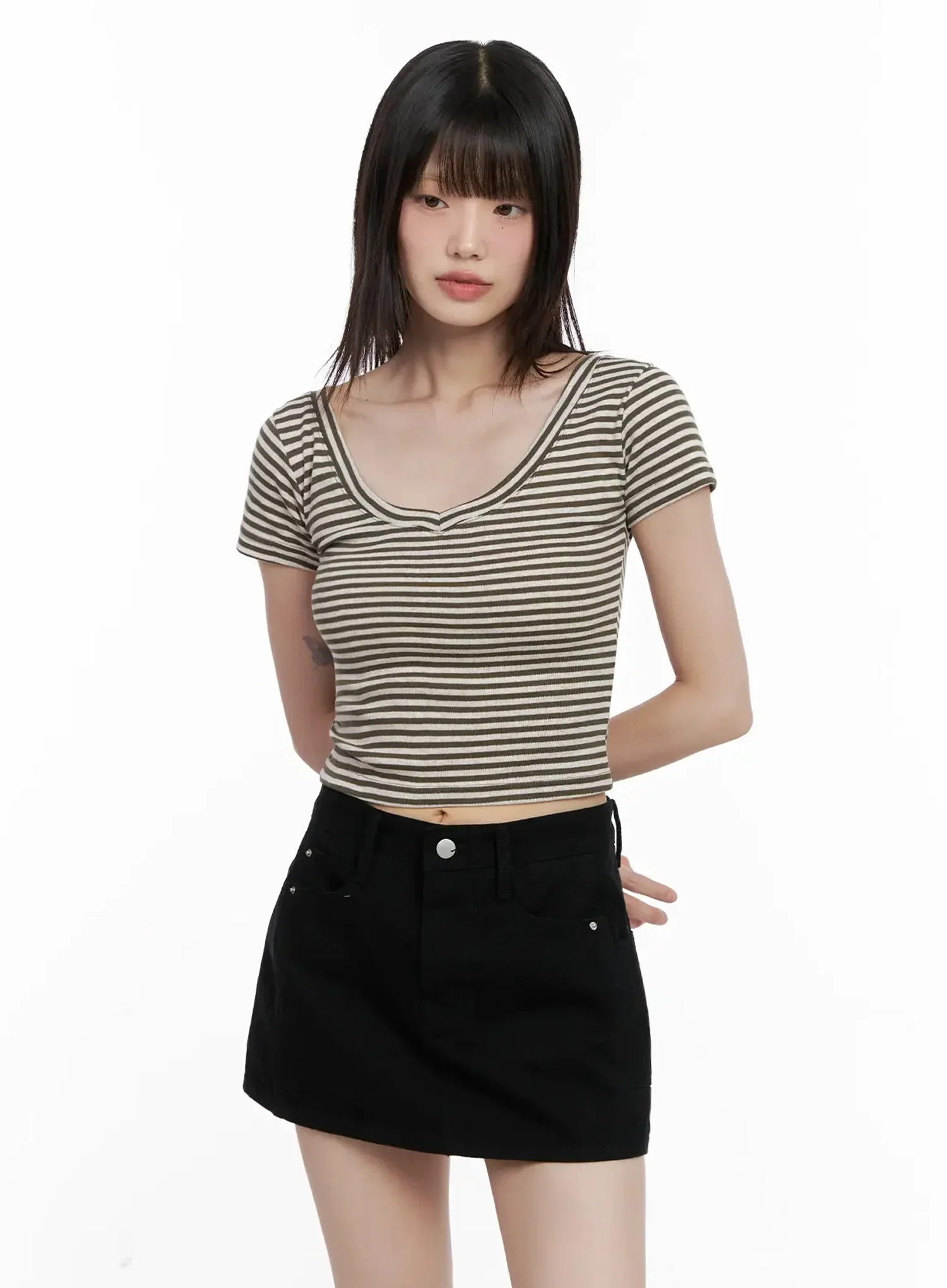 Striped V-Neck Short Sleeve Tee IL531 - Image 8