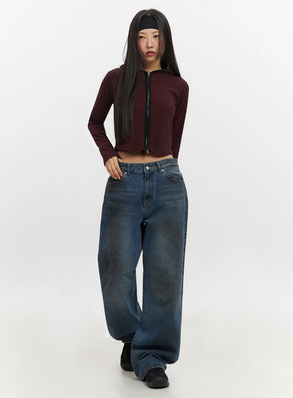 Striped Zip-Up Hooded Crop Jacket IF510 - Image 10