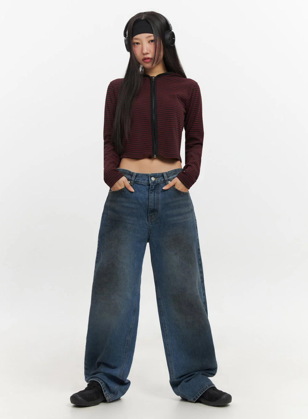 Striped Zip-Up Hooded Crop Jacket IF510 - Image 13