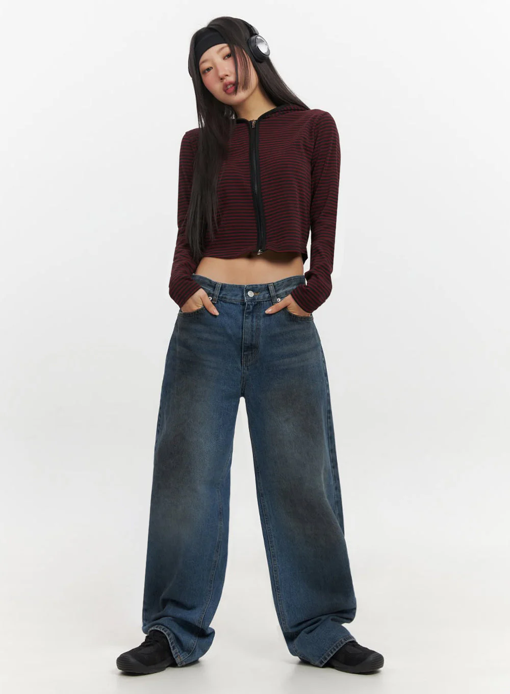 Striped Zip-Up Hooded Crop Jacket IF510 - Image 3