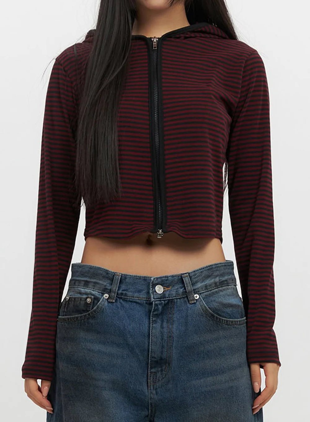 Striped Zip-Up Hooded Crop Jacket IF510 - Image 4