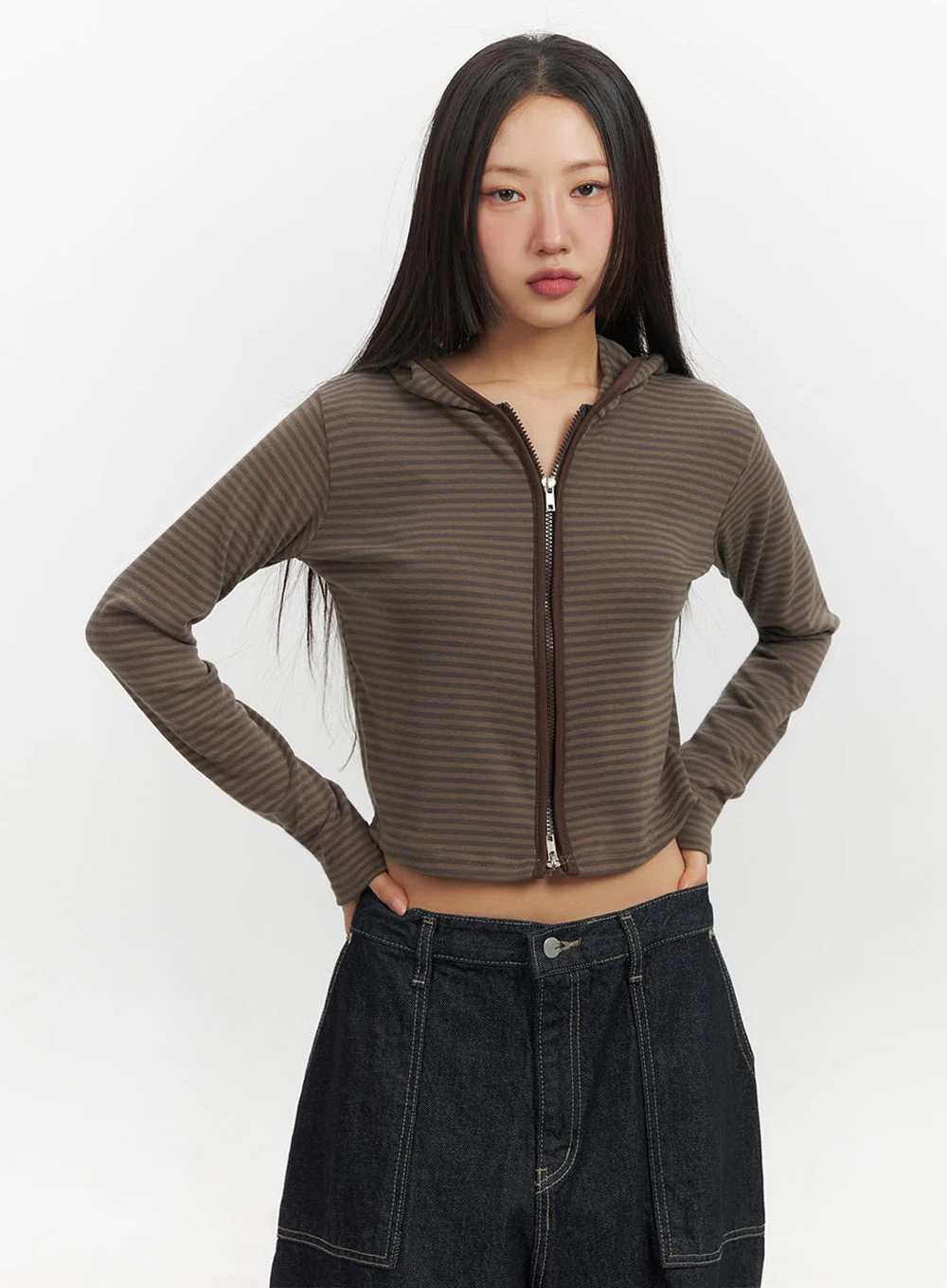 Striped Zip-Up Hooded Crop Jacket IF510 - Image 7