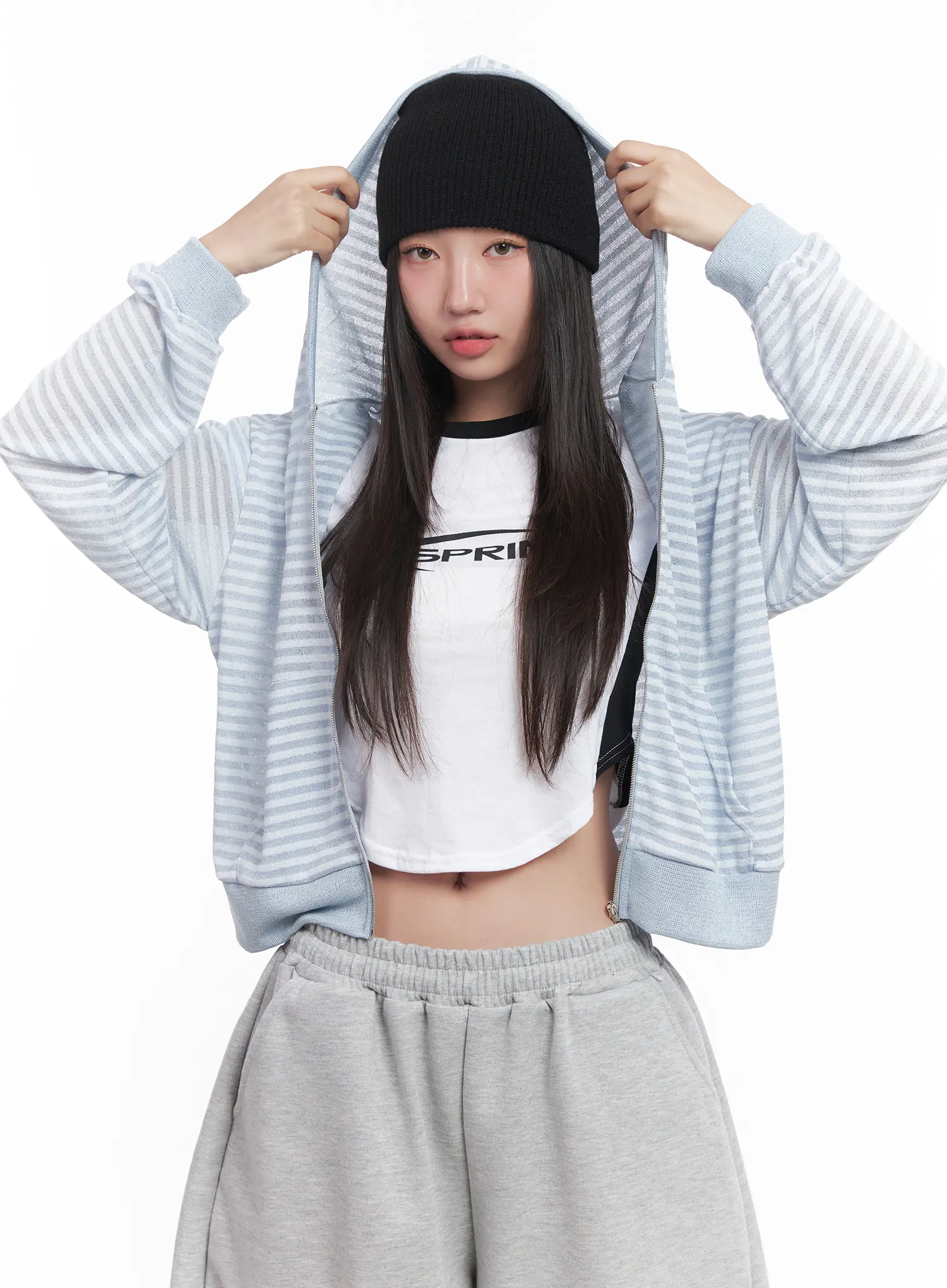 Striped Zip-Up Hoodie CU517 - Image 2