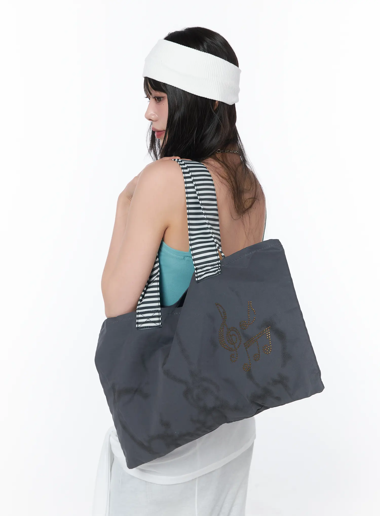 Studded Canvas Shoulder Bag CA529 - Image 2