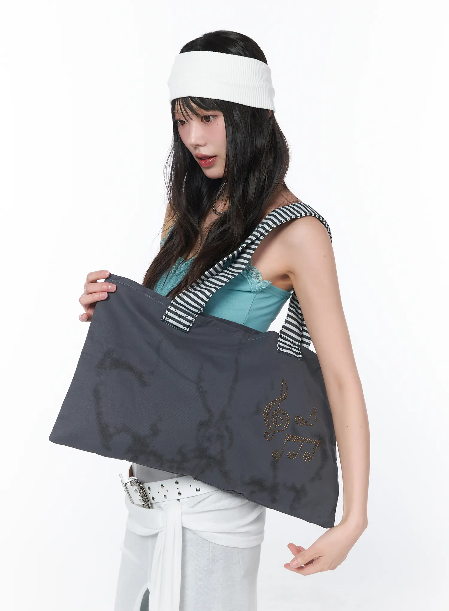 Studded Canvas Shoulder Bag CA529 - Image 3