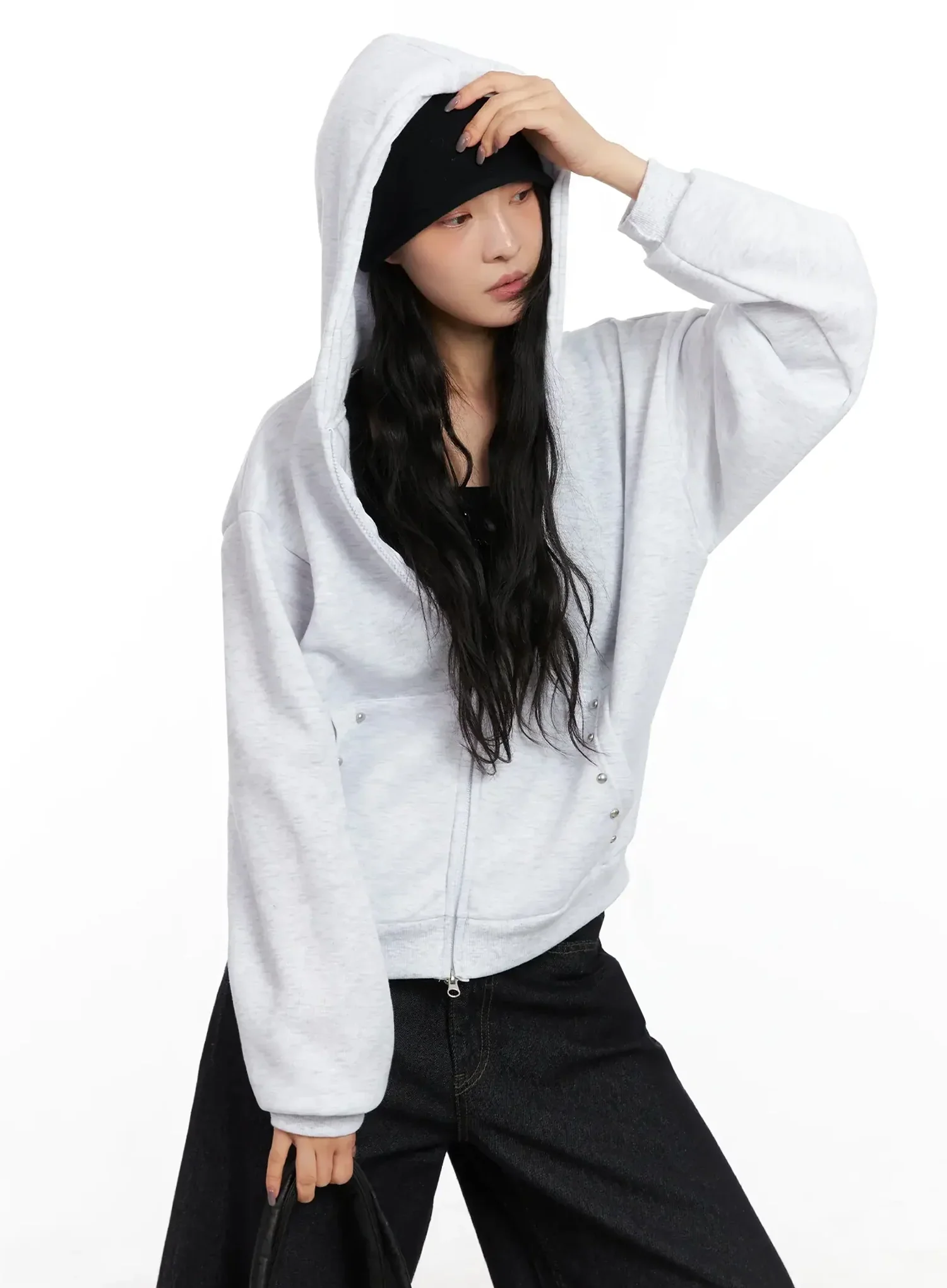 Studded Fleece Zip Hoodie IN528