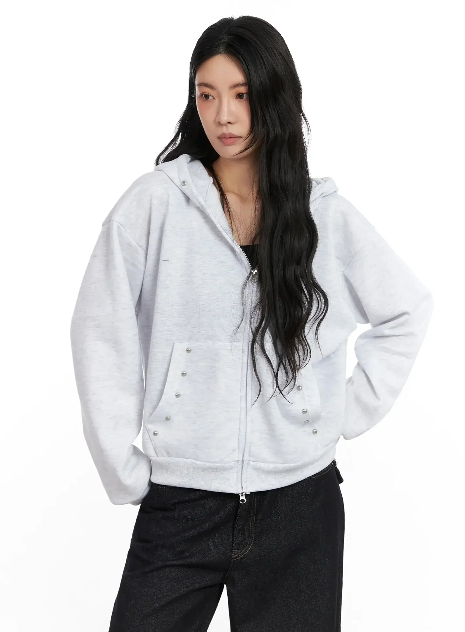 Studded Fleece Zip Hoodie IN528 - Image 5