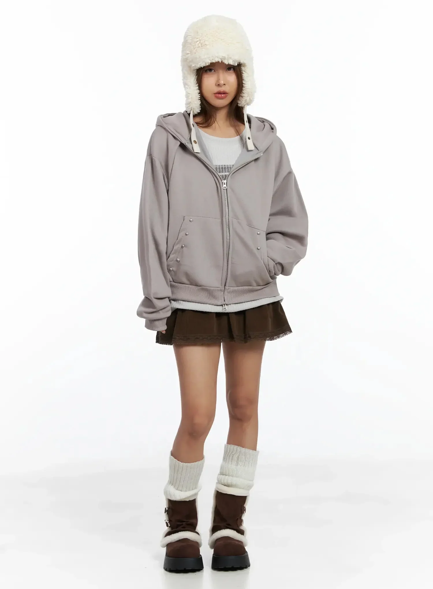Studded Fleece Zip Hoodie IN528 - Image 8