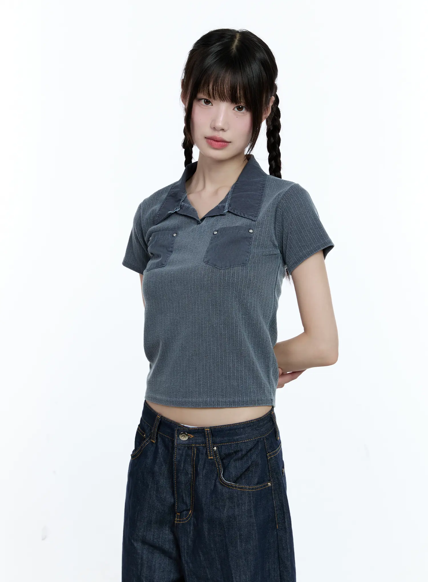 Studded Pocket Collared Tee CG511 - Image 2