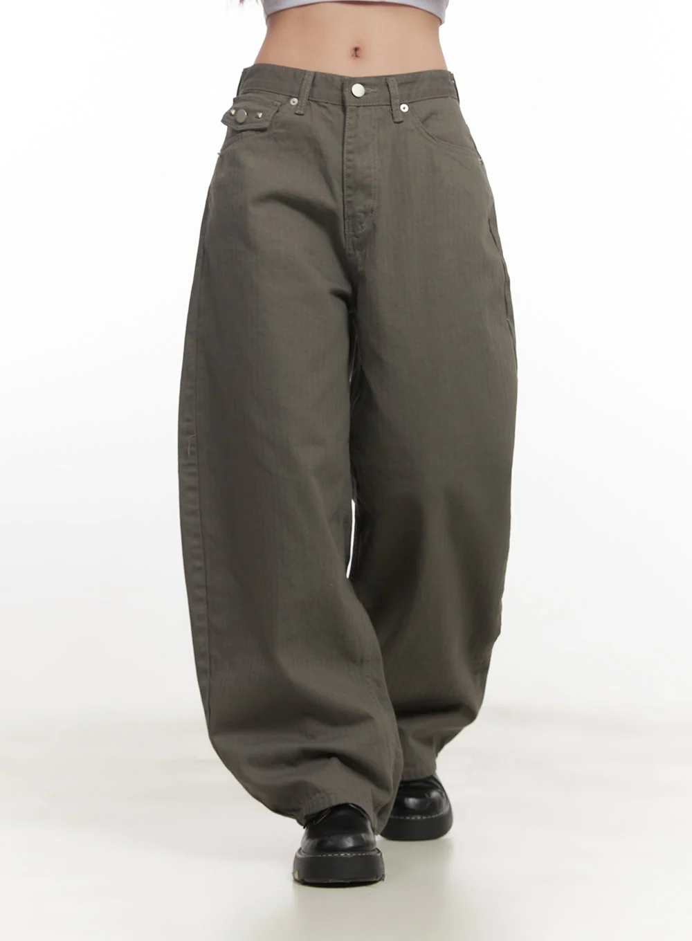 Studded Wide-Fit Cotton Pants CF526 - Image 10
