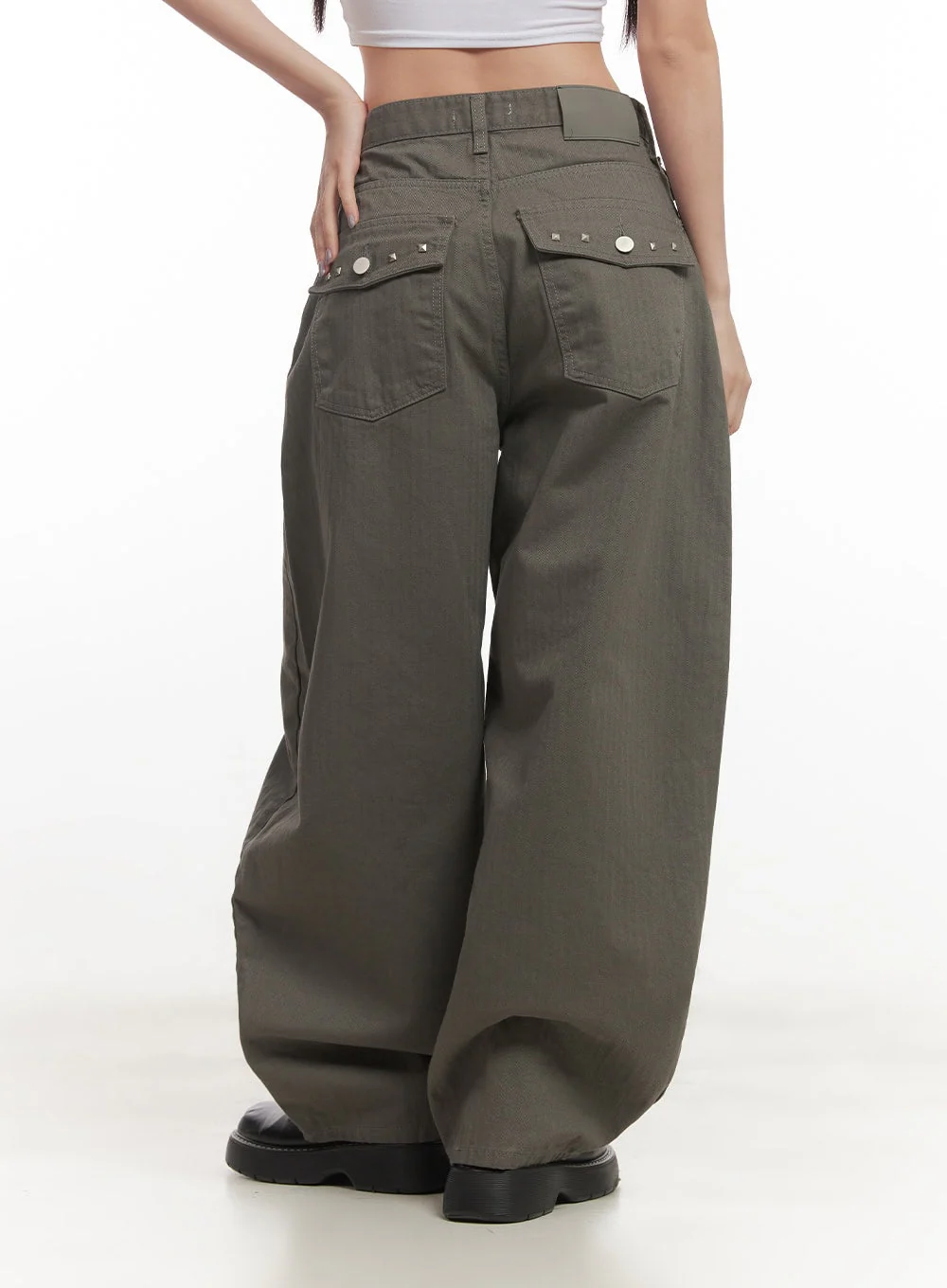 Studded Wide-Fit Cotton Pants CF526 - Image 7
