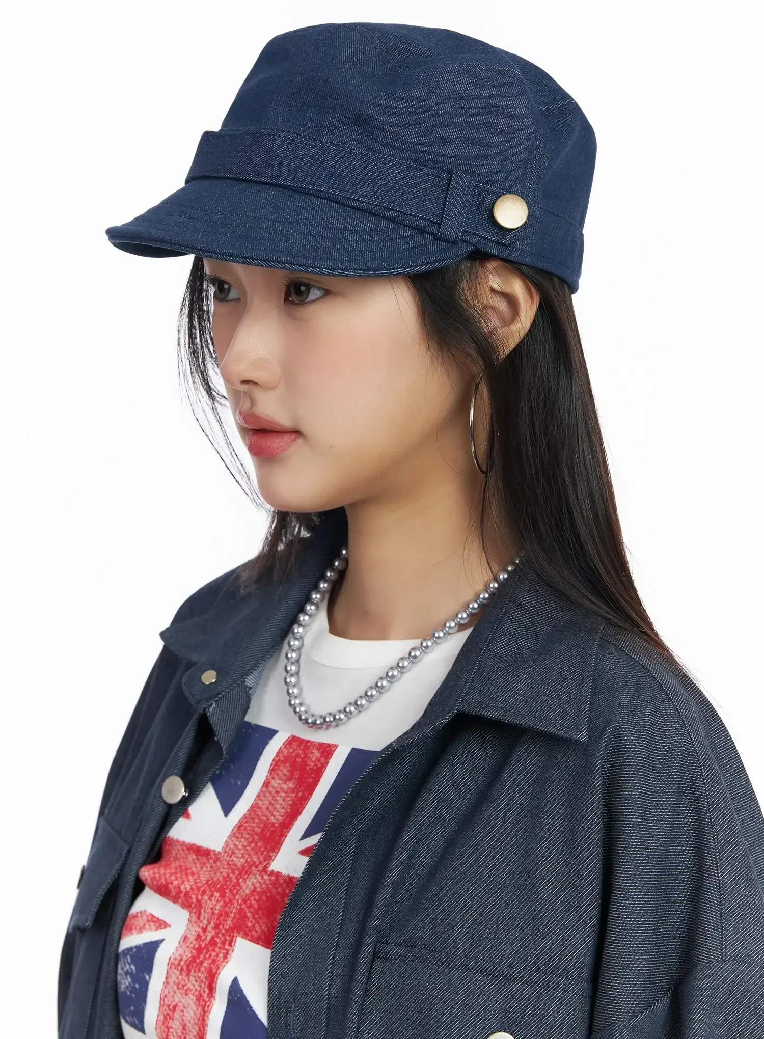 Stylish Denim Button Military Cap IM530 - Image 6