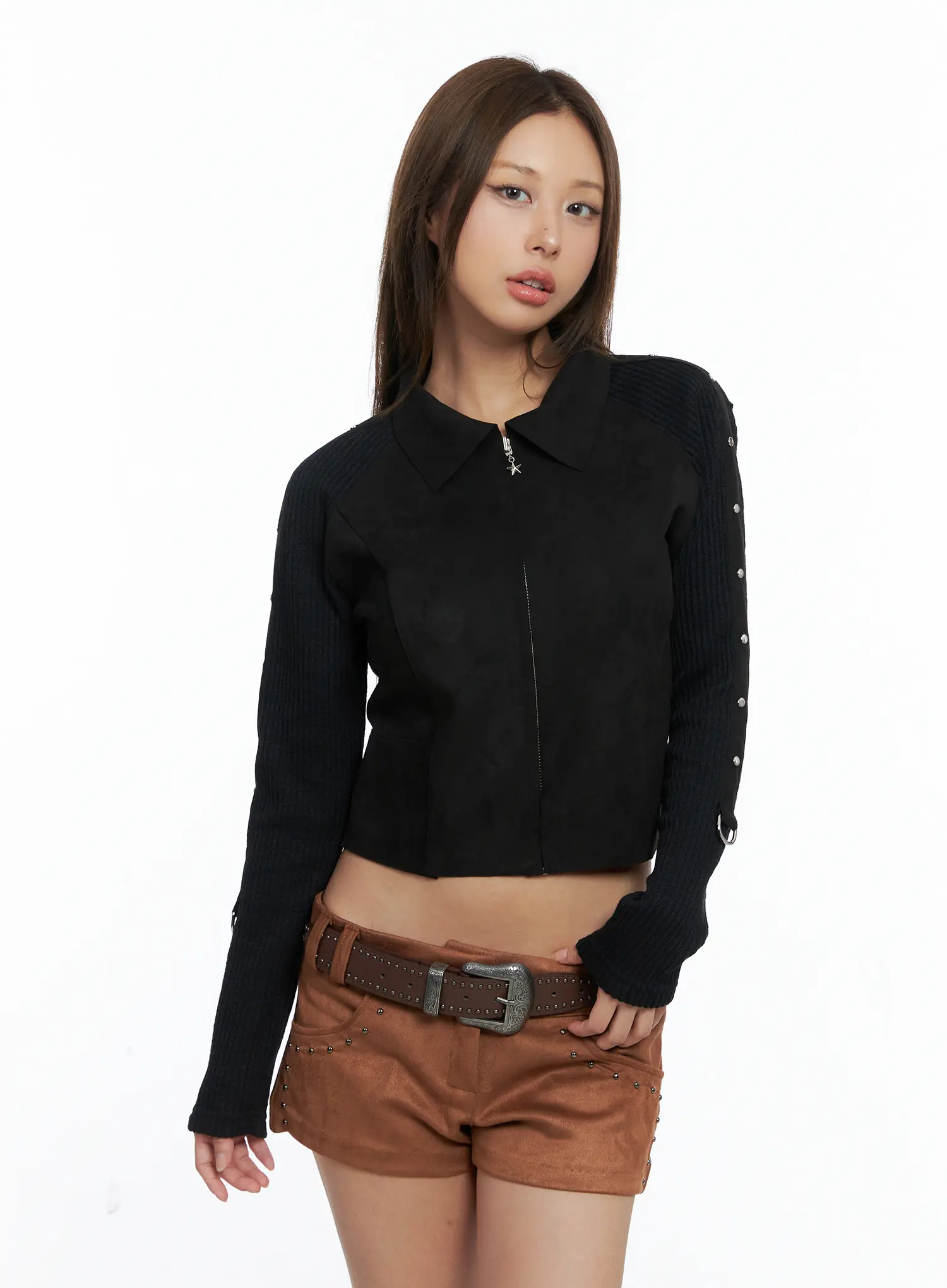 Suede Studded Crop Jacket CS504 - Image 2