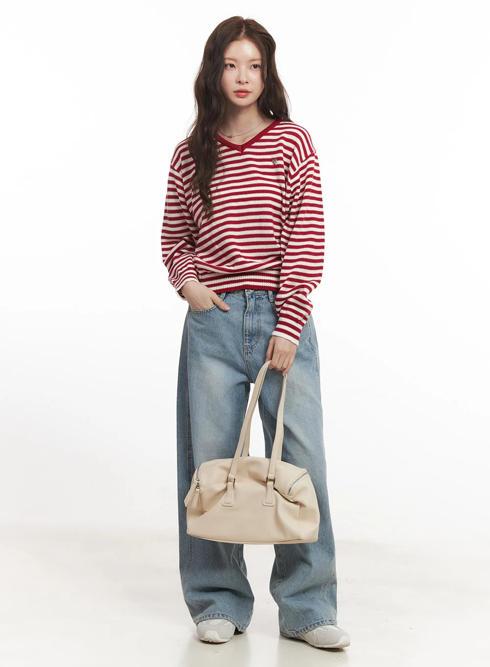 Sweet Apple Stripe V-Neck Sweater CA501 - Image 2