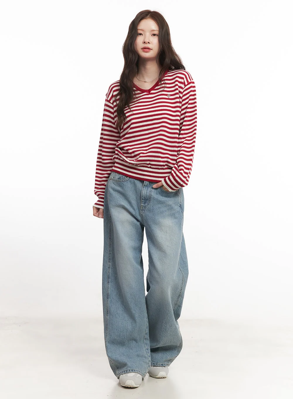 Sweet Apple Stripe V-Neck Sweater CA501 - Image 3