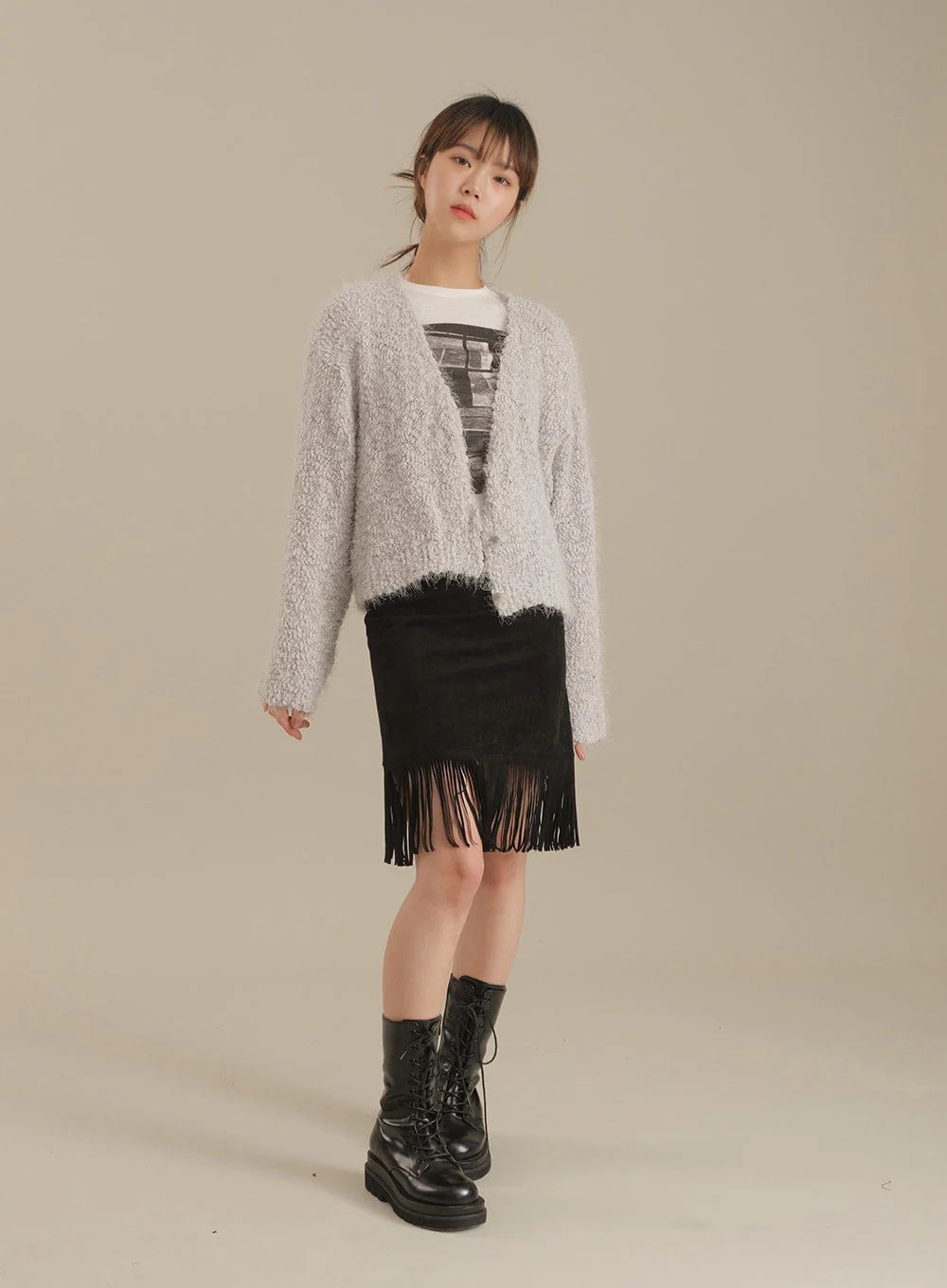 Tassel Hem Knee Length Skirt
