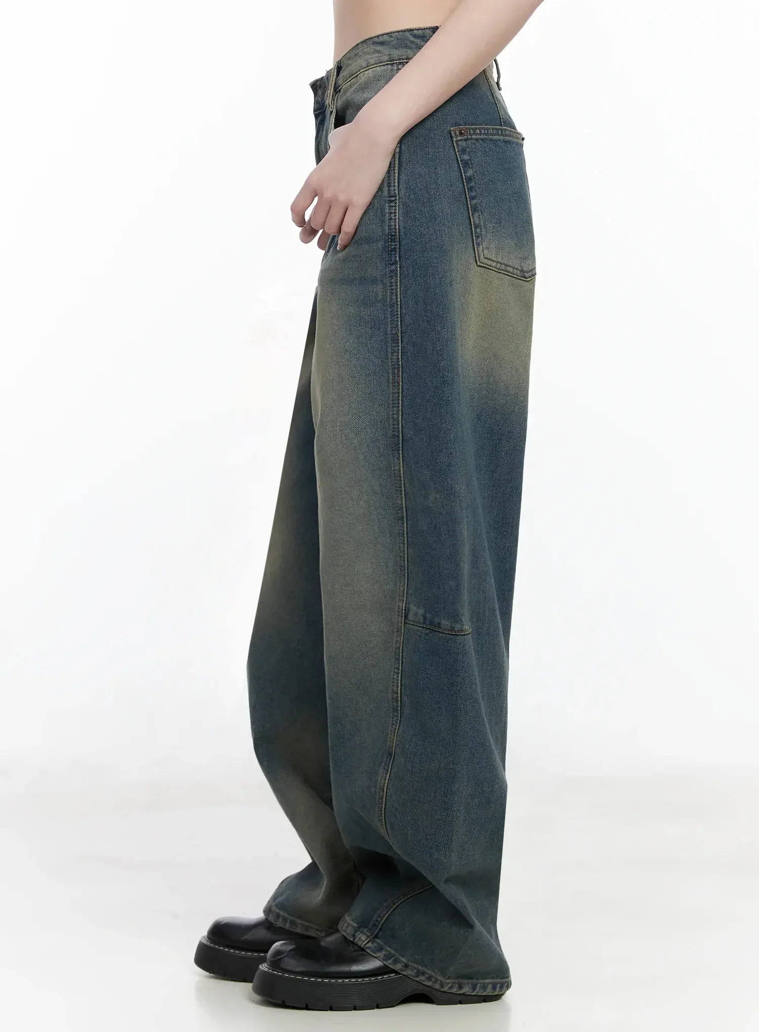 Tata Vintage Dark Blue Washed Wide Leg Jeans IJ528 - Image 10