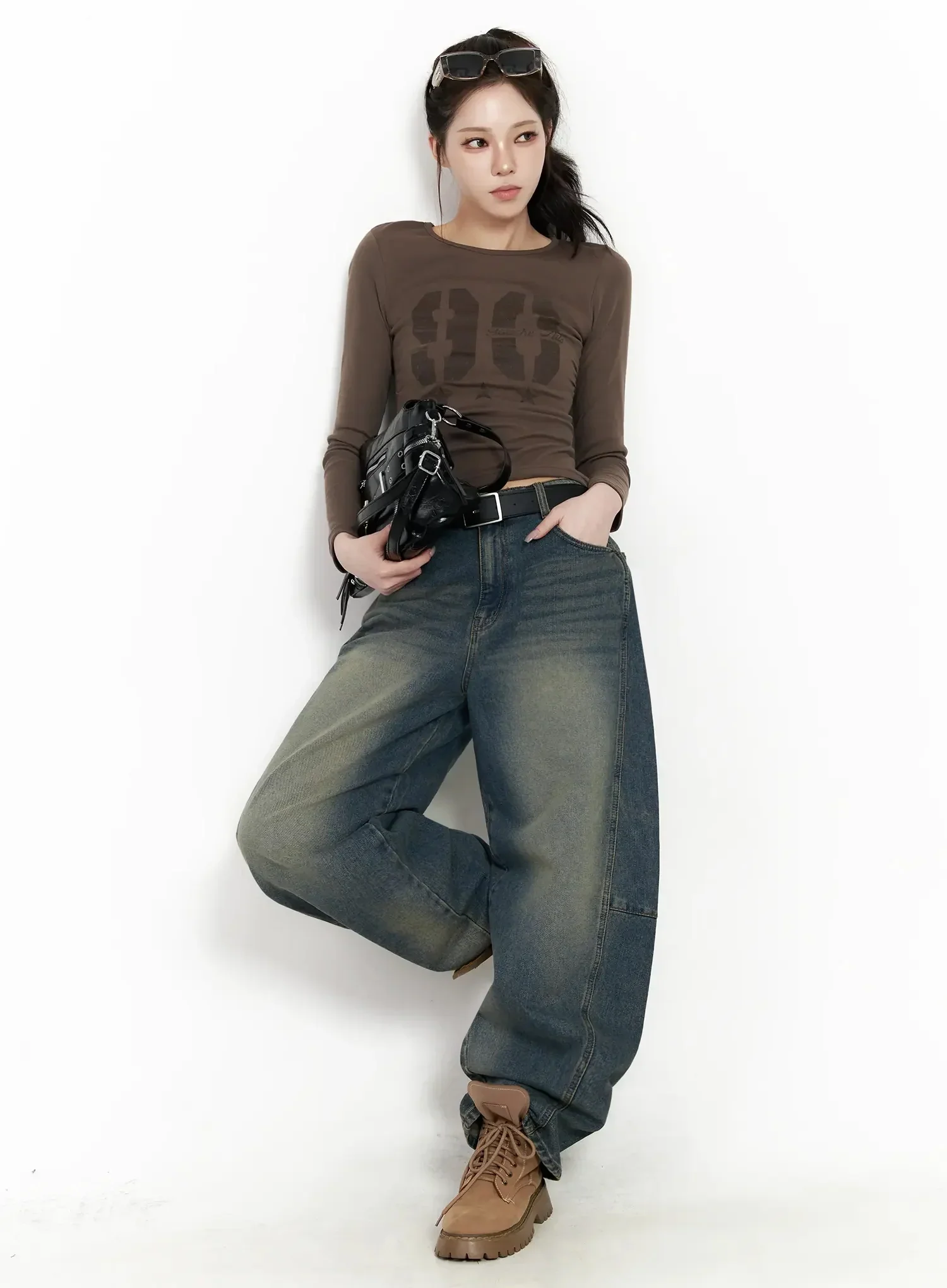 Tata Vintage Dark Blue Washed Wide Leg Jeans IJ528 - Image 2