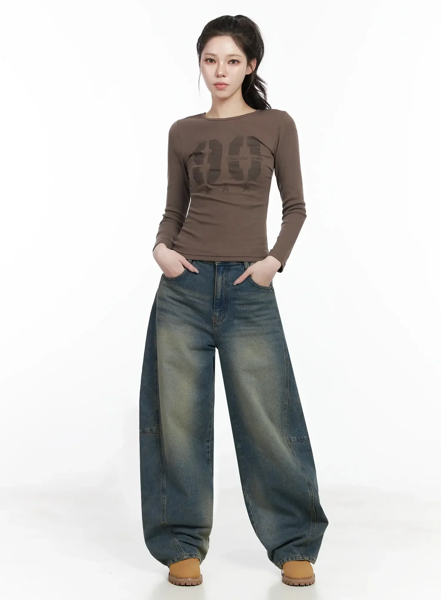 Tata Vintage Dark Blue Washed Wide Leg Jeans IJ528 - Image 3