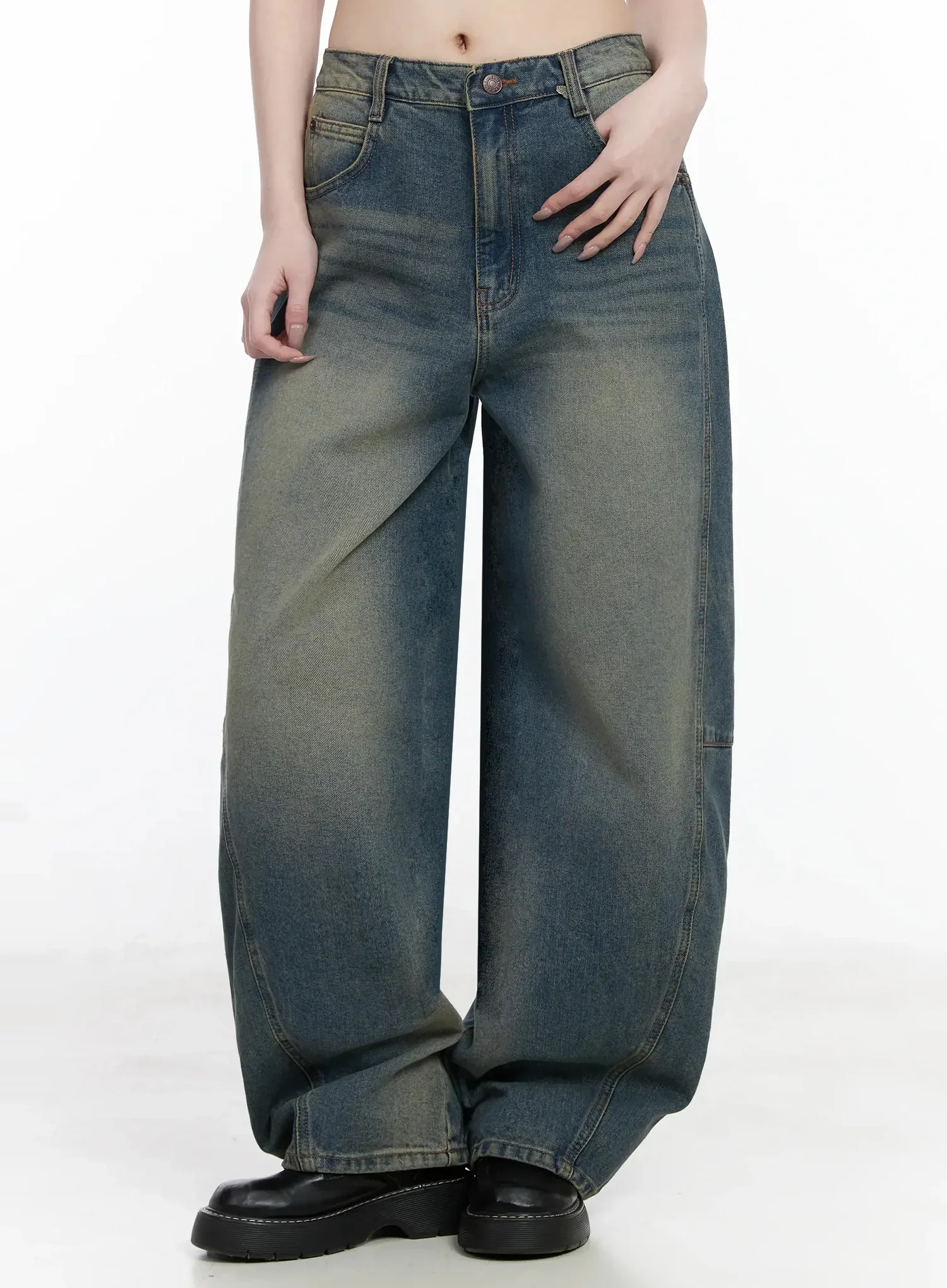 Tata Vintage Dark Blue Washed Wide Leg Jeans IJ528 - Image 9