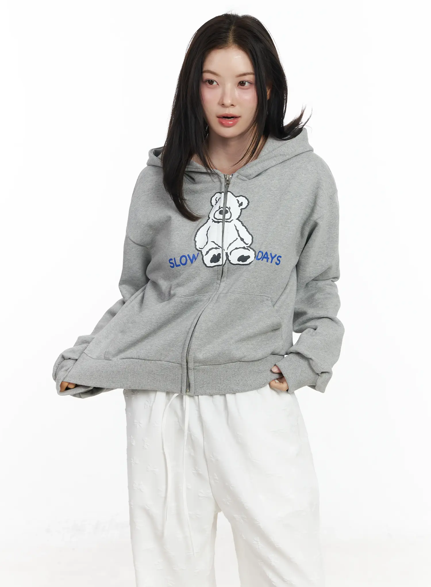 Teddy Bear Graphic Two-Way Zip-Up Hoodie IF525 - Image 11