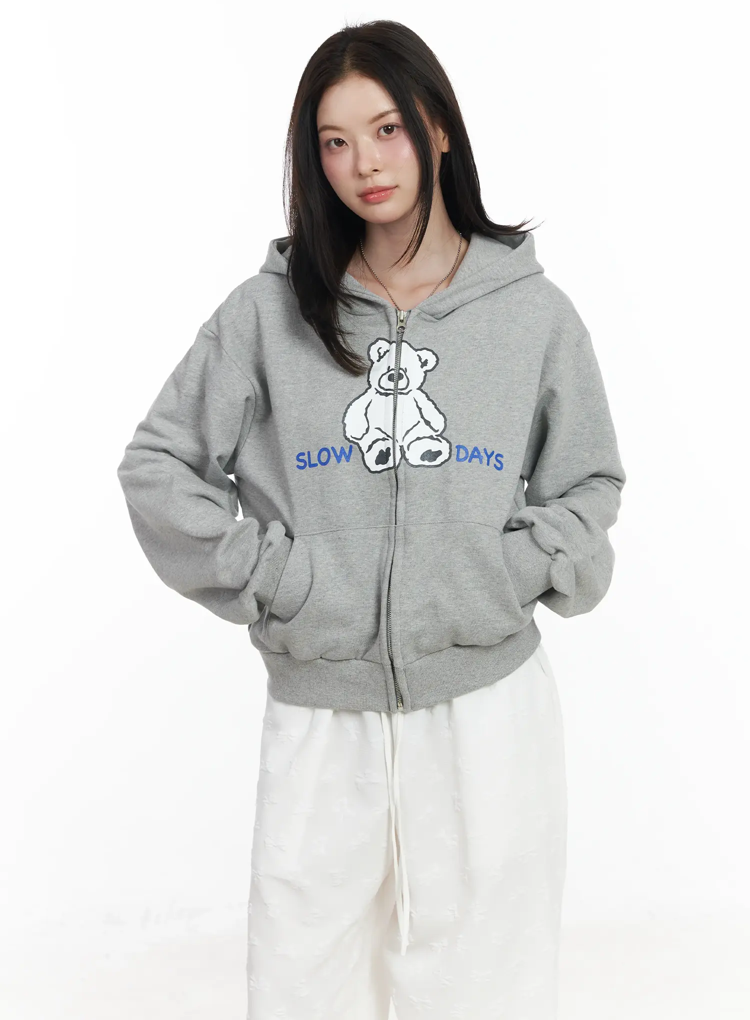 Teddy Bear Graphic Two-Way Zip-Up Hoodie IF525 - Image 7