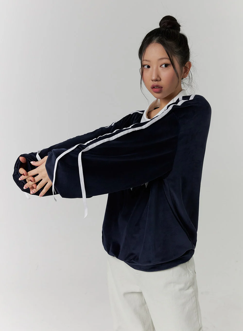 Terry Collar Double Ribbon Sweatshirt CD319 - Image 5