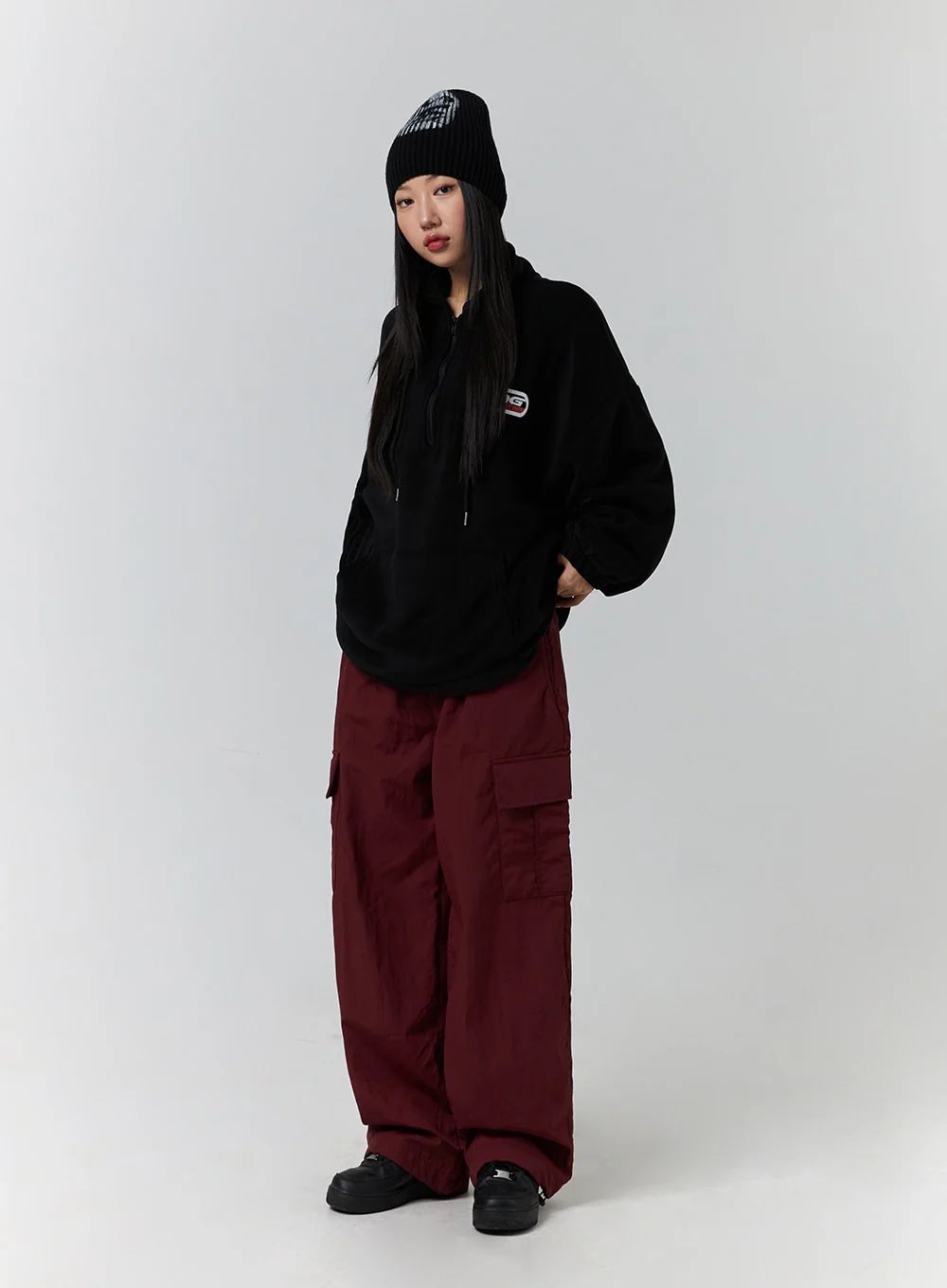 Terry Middle Waist Solid Pocket Cargo Pants (UNISEX) CD329 - Image 3