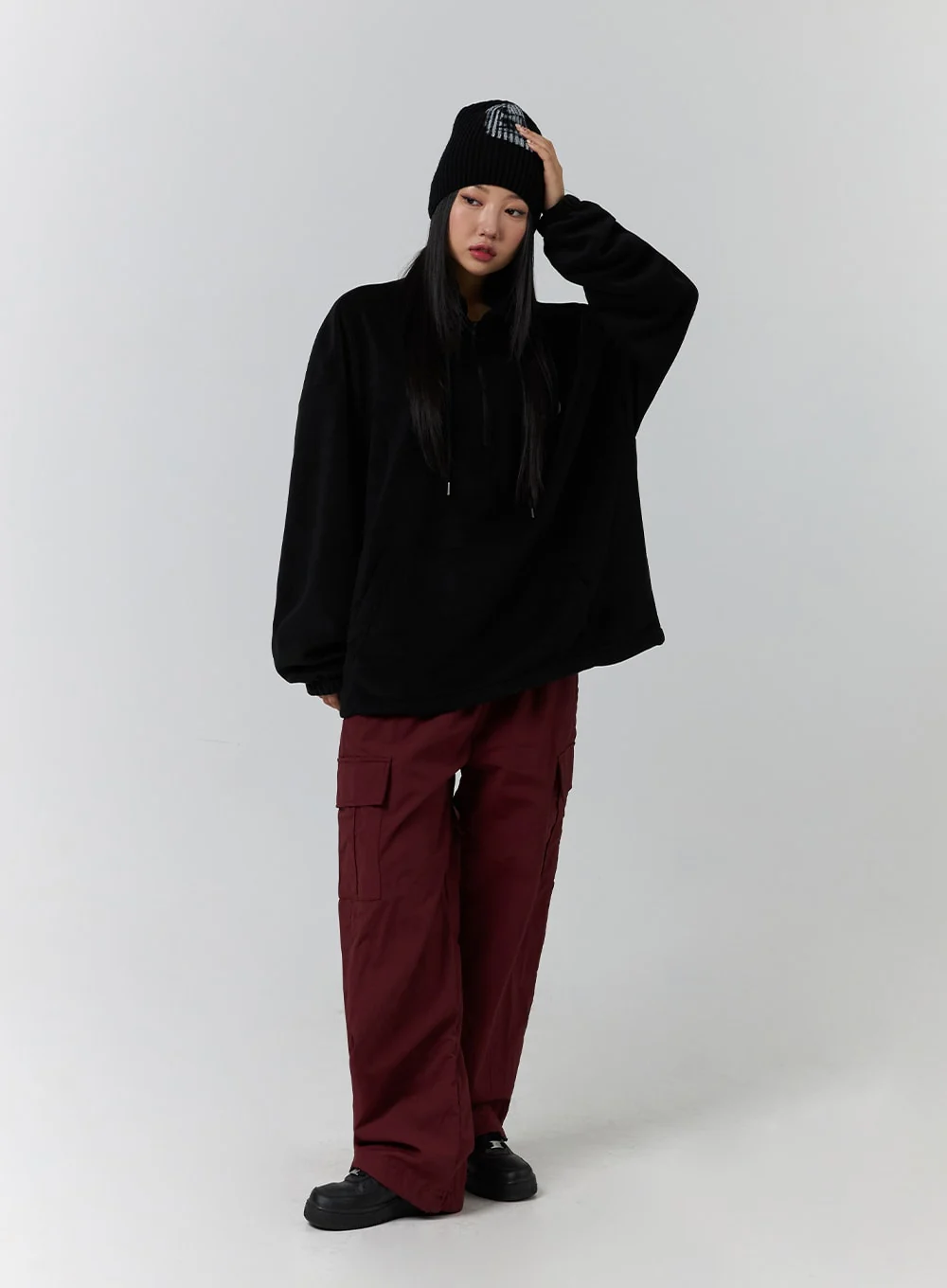 Terry Middle Waist Solid Pocket Cargo Pants (UNISEX) CD329 - Image 6