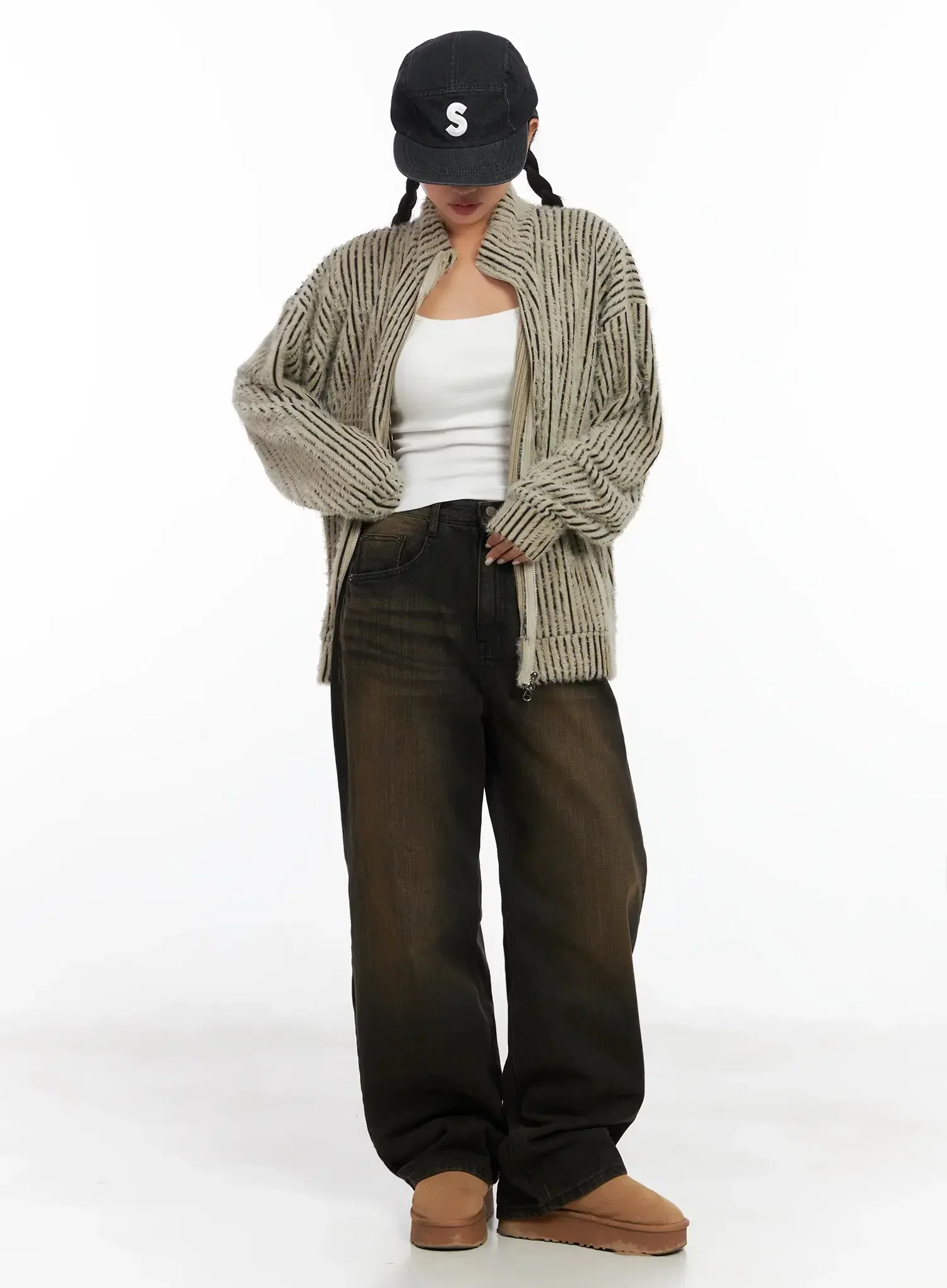 Textured Striped Zip-Up Sweater IN528 - Image 13