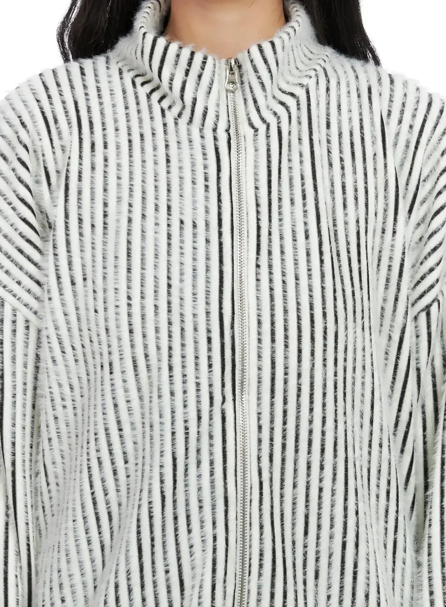 Textured Striped Zip-Up Sweater IN528 - Image 3