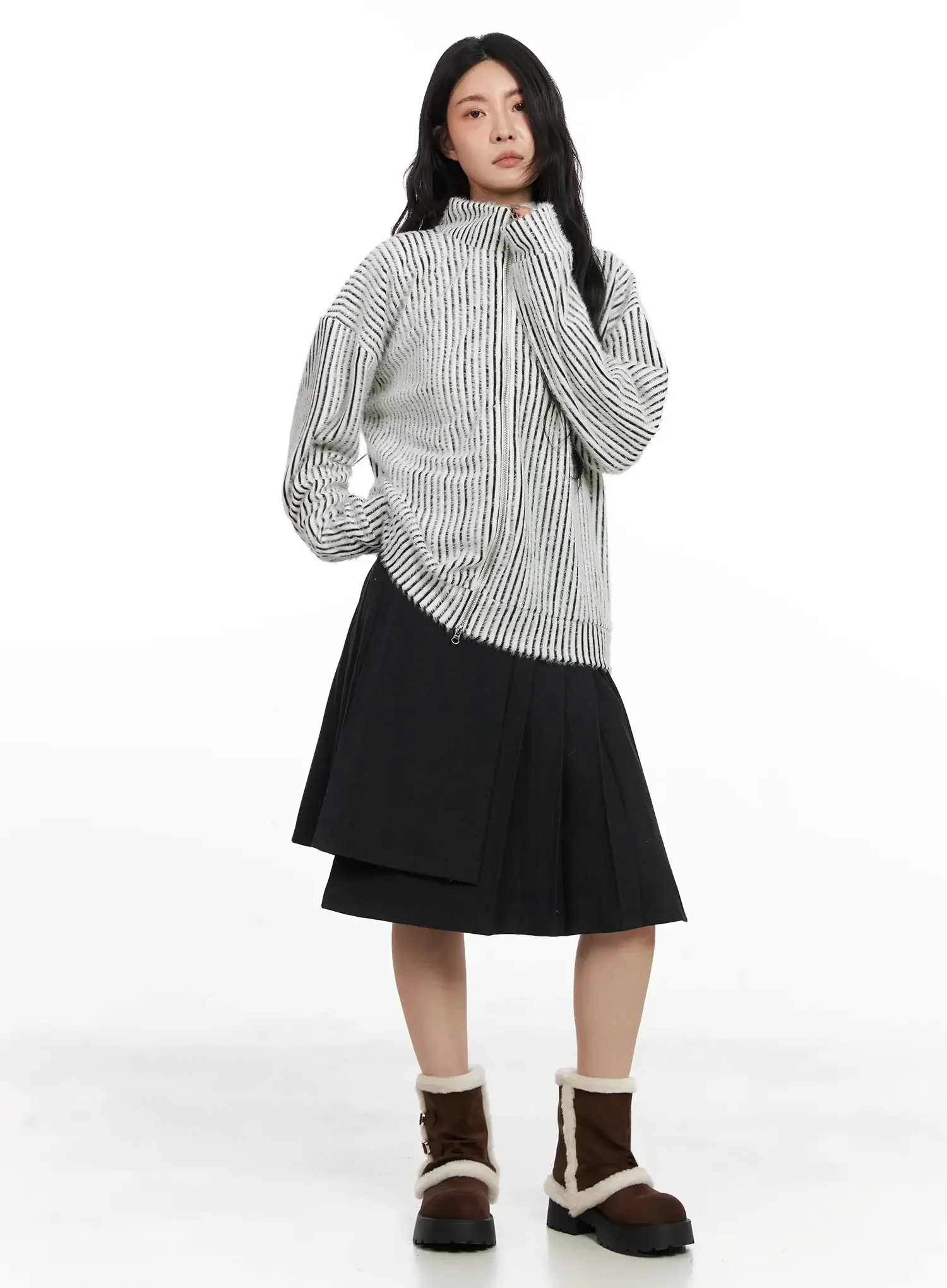 Textured Striped Zip-Up Sweater IN528 - Image 4