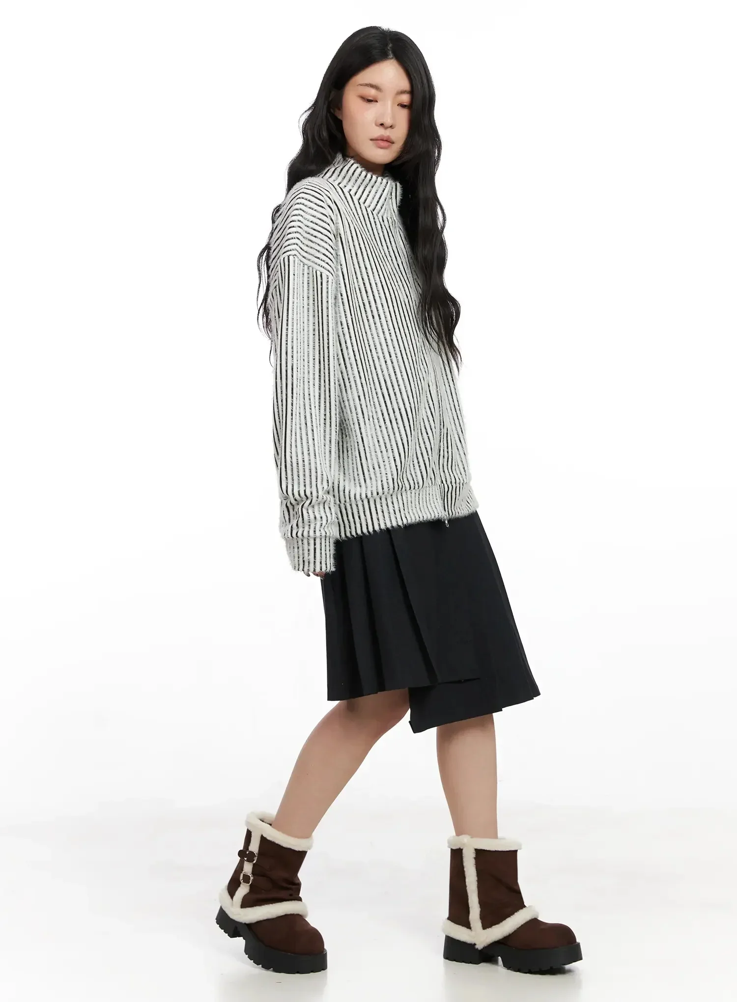 Textured Striped Zip-Up Sweater IN528 - Image 5