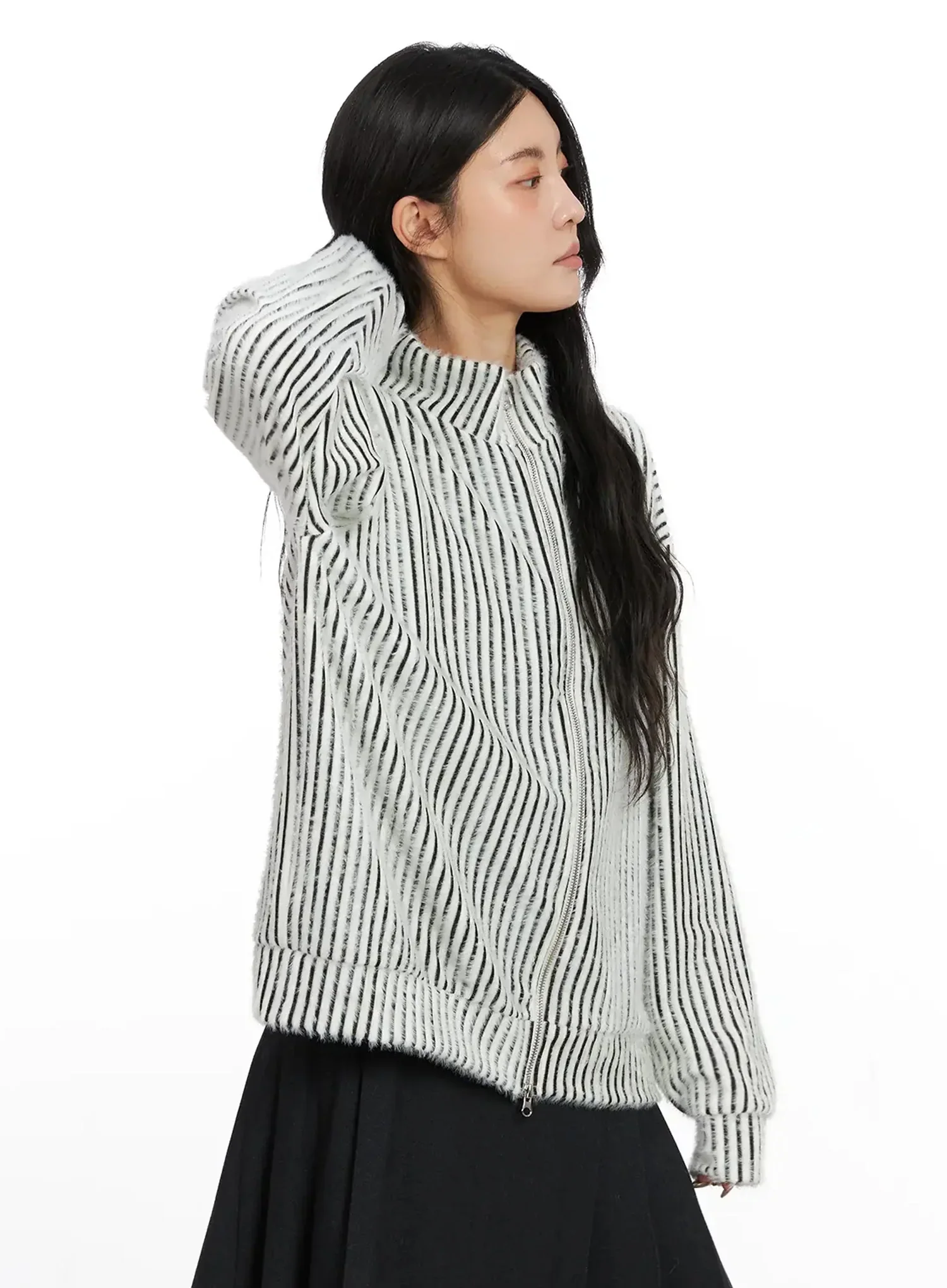 Textured Striped Zip-Up Sweater IN528 - Image 7