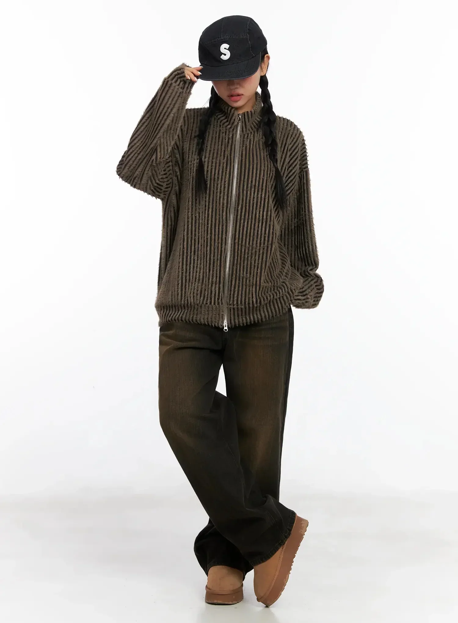 Textured Striped Zip-Up Sweater IN528 - Image 8