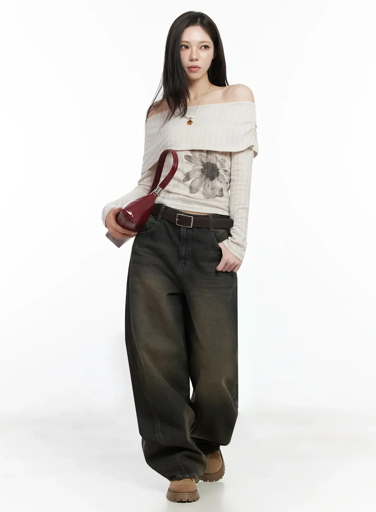 Tracey Vintage Black Washed Wide Leg Jeans IJ528 - Image 2