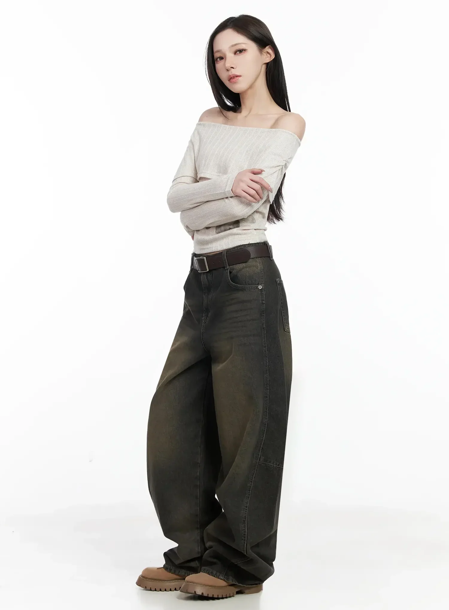 Tracey Vintage Black Washed Wide Leg Jeans IJ528 - Image 3