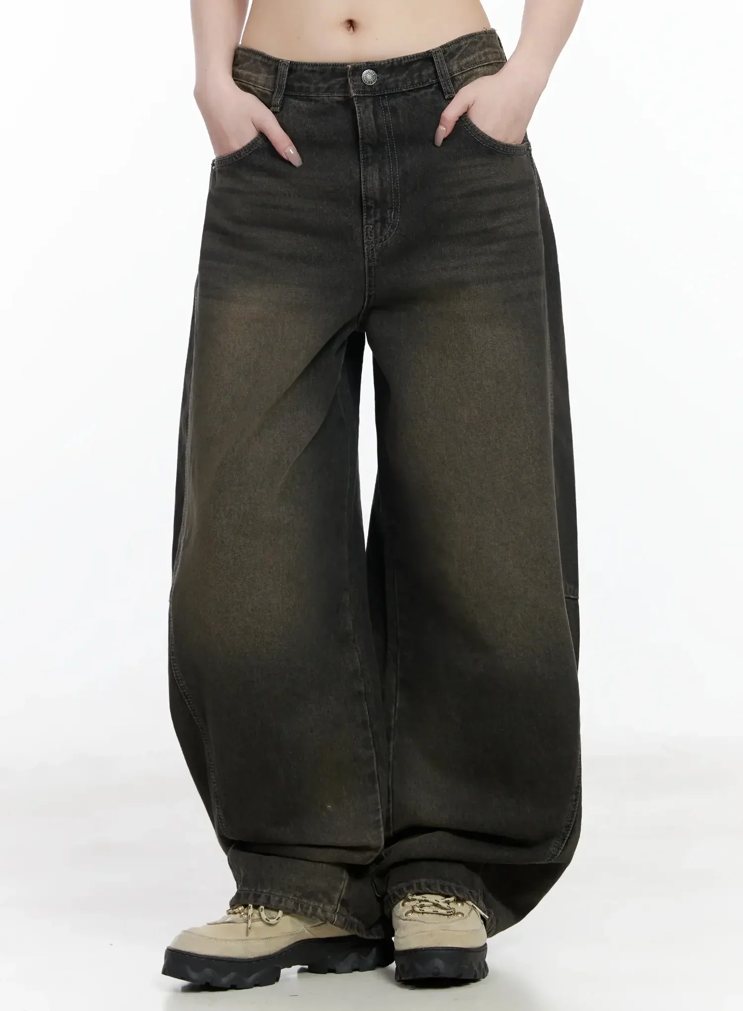 Tracey Vintage Black Washed Wide Leg Jeans IJ528 - Image 5